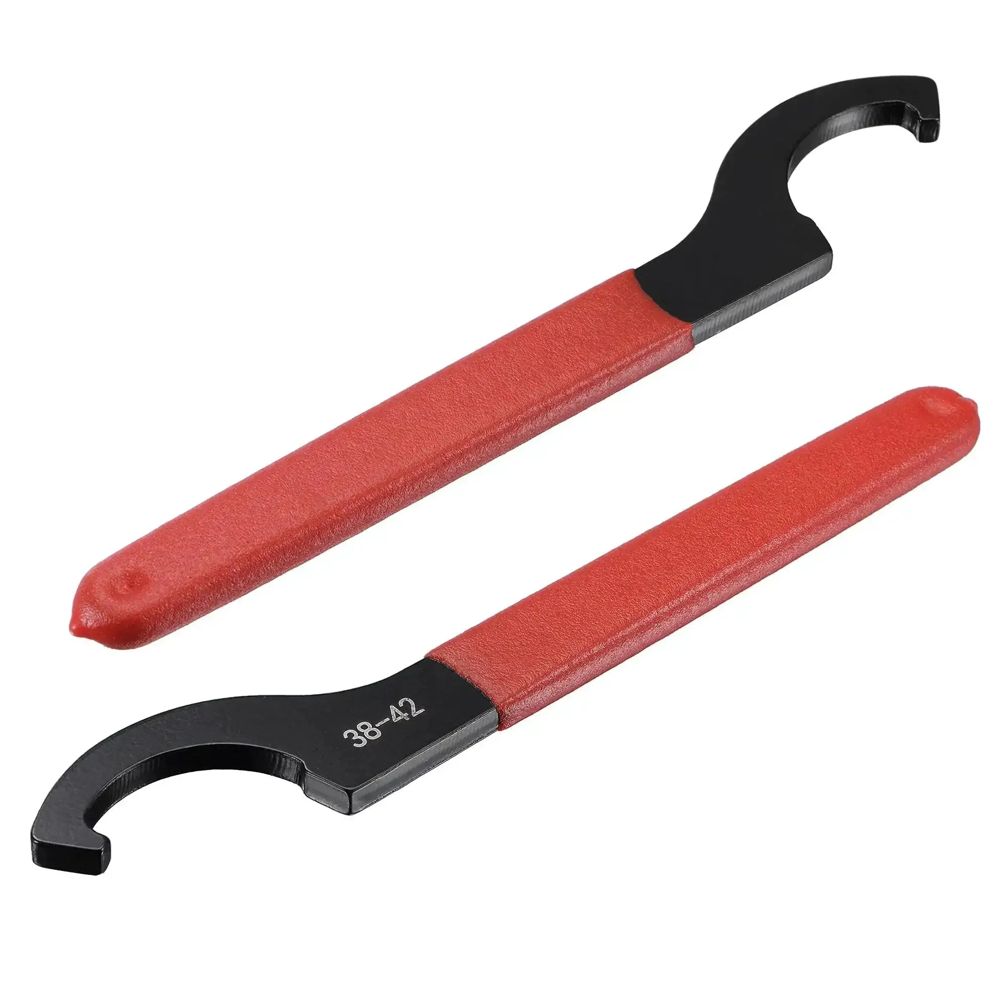 Pro Grade C Hook Spanner Wrench Collet Chuck Set For 38-42mm Round Nuts, 170mm Length, Carbon Steel, Hardened Finish With Black Oxide, Red Non Slip Handles, Built Tough, 2 Pack