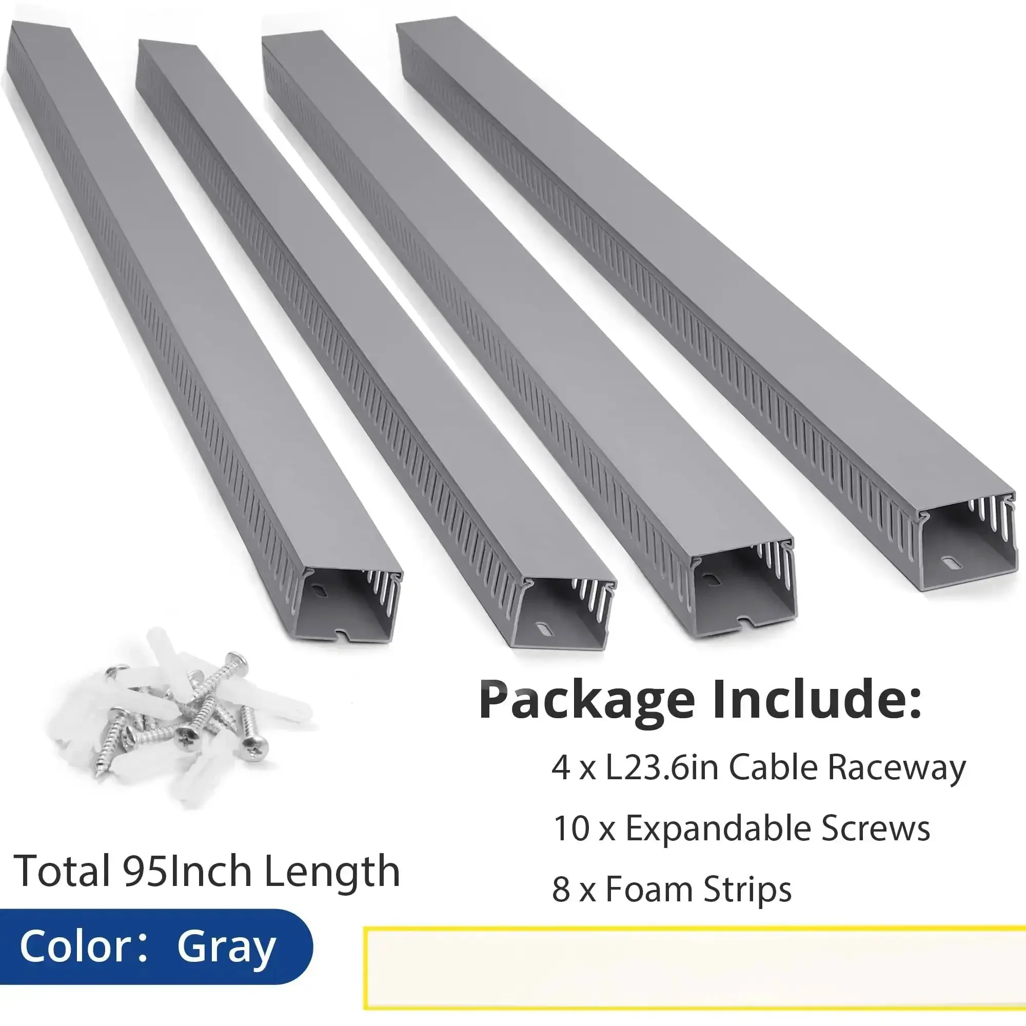 Pro Grade Cable Management Raceway Kit for Server Racks, 95In Total Open Slot PVC Wire Hider, 4x23.6In Sections, Big Capacity Up to 50 Cables, Easy Screw On Installation for Under Desk, Computer and Network Cords - Image 3