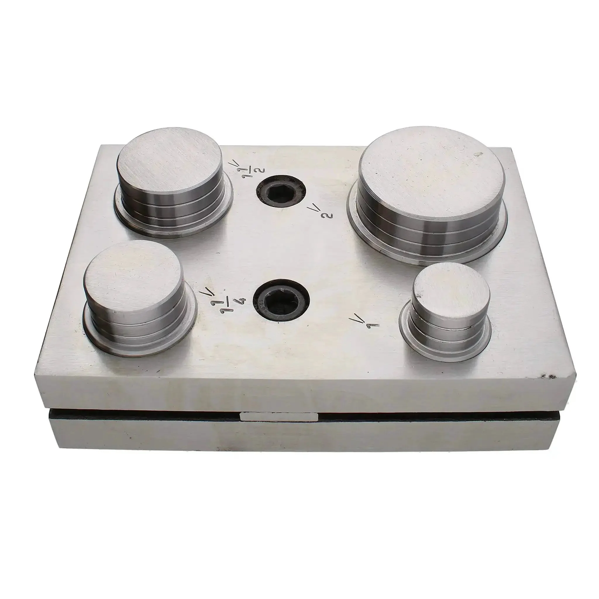 Pro Grade Circle Disc Cutter Set With Four Punches And Die For Cutting Clean Circles From Soft Metal Up To 14 Gauge Includes One Inch One And A Quarter Inch One And A Half Inch And Two Inch Sizes Hardened Alloy Steel Construction