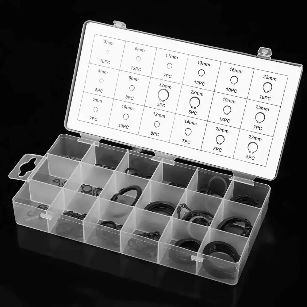 Pro Grade Circlip Kit 3mm to 32mm, 150Pcs External Snap Rings Set in 18 Sizes, Black C Clip Retaining Rings with Plastic Sorting Box for DIY, Auto, Machinery and Hobby Projects - Image 4