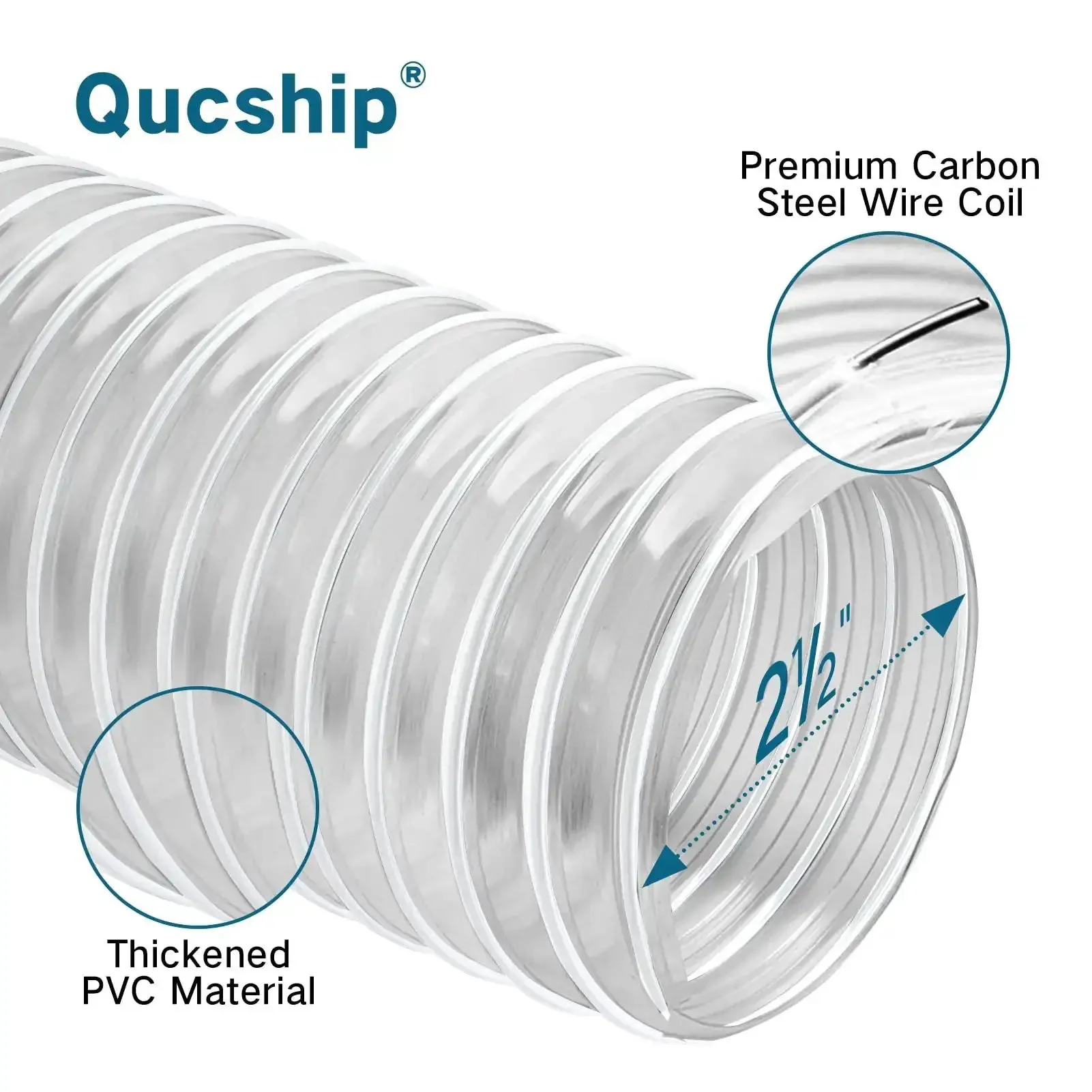 Pro Grade Clear PVC Dust Collection Hose Two And A Half Inch By Twenty Foot For Workshop And Woodworking Dust Collection Systems Grounded At Both Ends For Safe Electrostatic Discharge Heavy Duty Coil To Minimize Kinking - Image 7