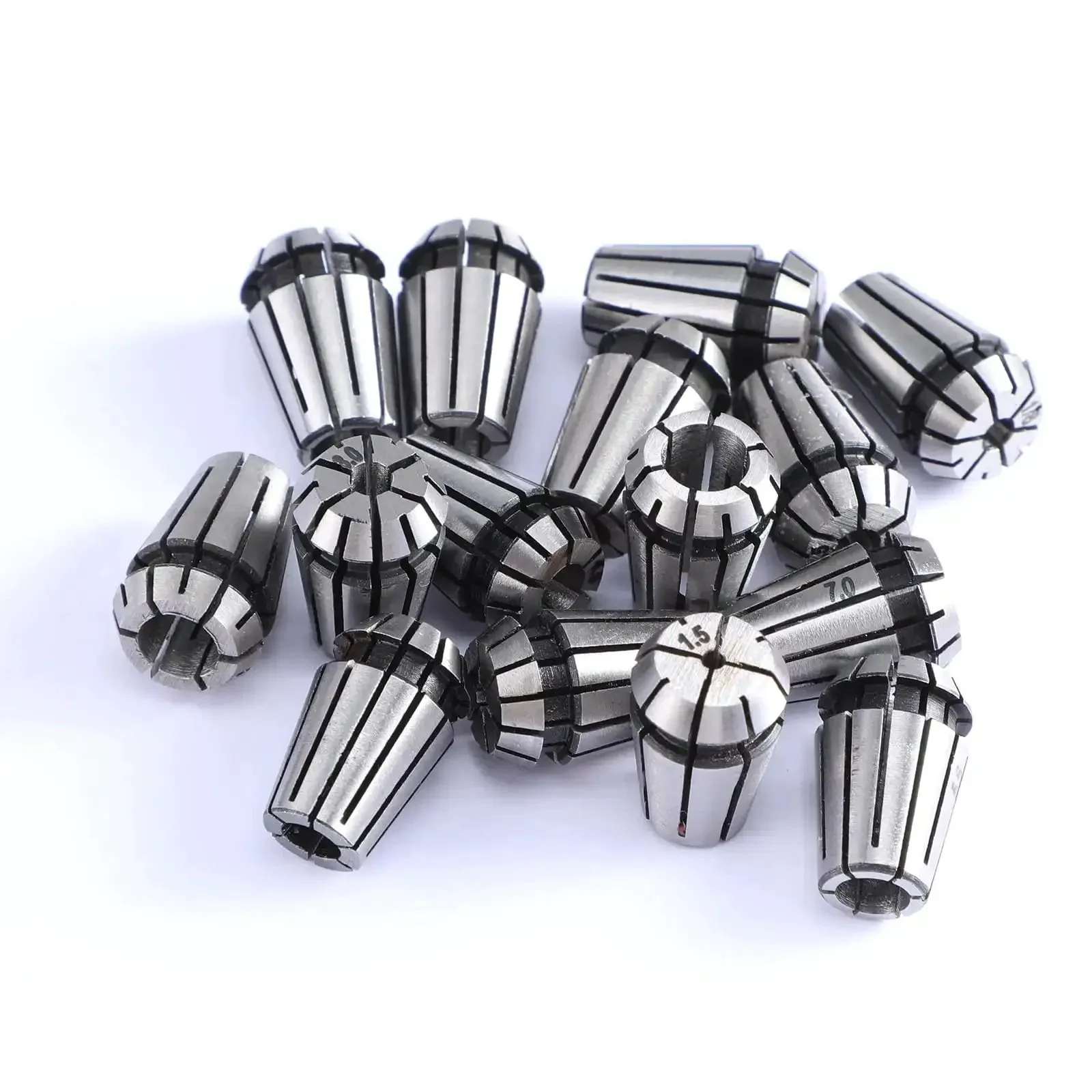 Pro Grade Complete 19 Piece Spring Collet Set With M14 Threaded Clamping Nuts For CNC Engraving Milling Lathe Tools ER11 Precision Collets From 1.0 To 7.0 Millimeter And Inch Sizes One Quarter And One Eighth - Image 2