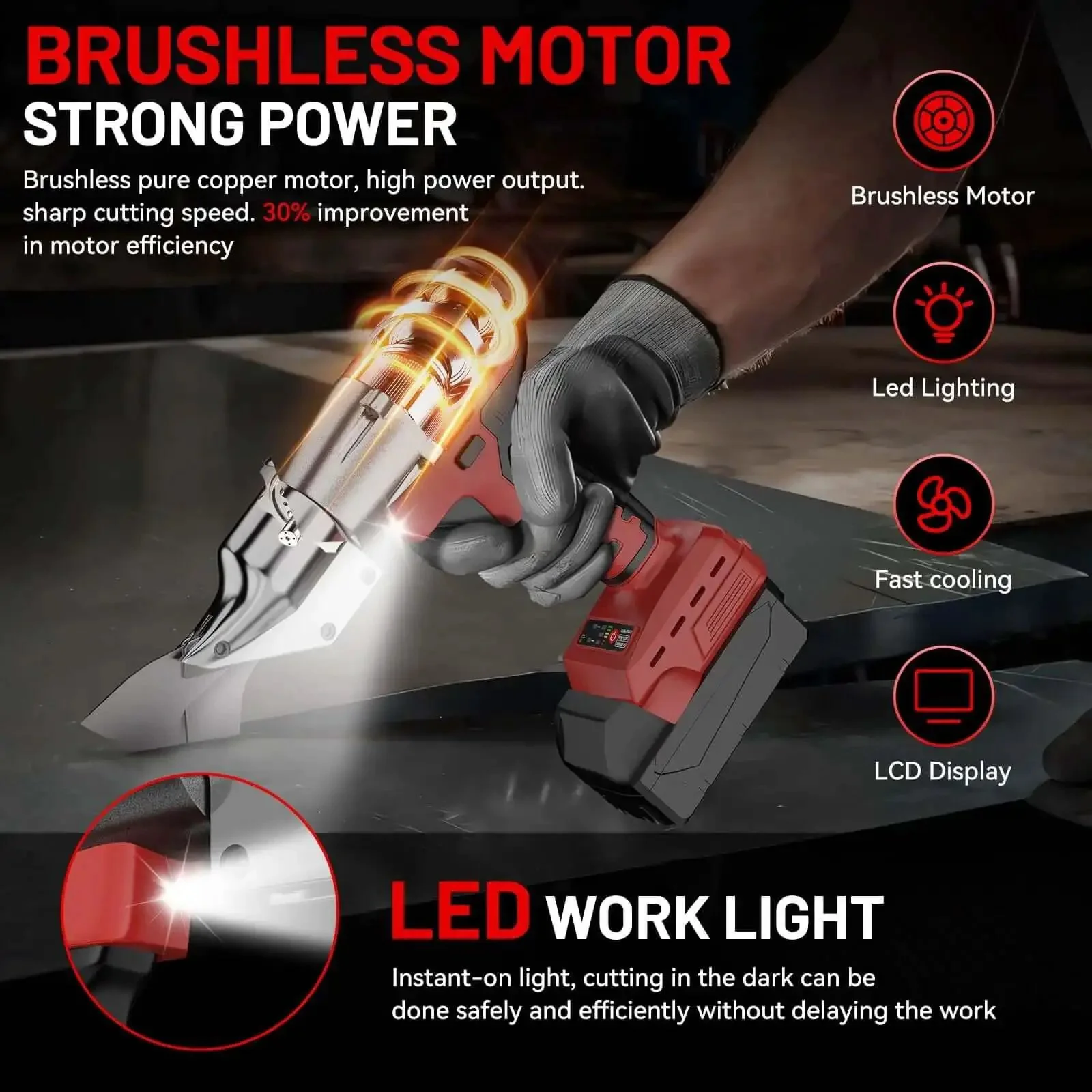 Pro Grade Cordless Metal Shears With 18V Power, 360 Degree Rotating Head, 221 Ft-Lbs Torque, Brushless Electric Sheet Metal Cutter For Stainless Steel And Iron, Battery Not Included, Not For Wave-Shaped Sheets - Image 3