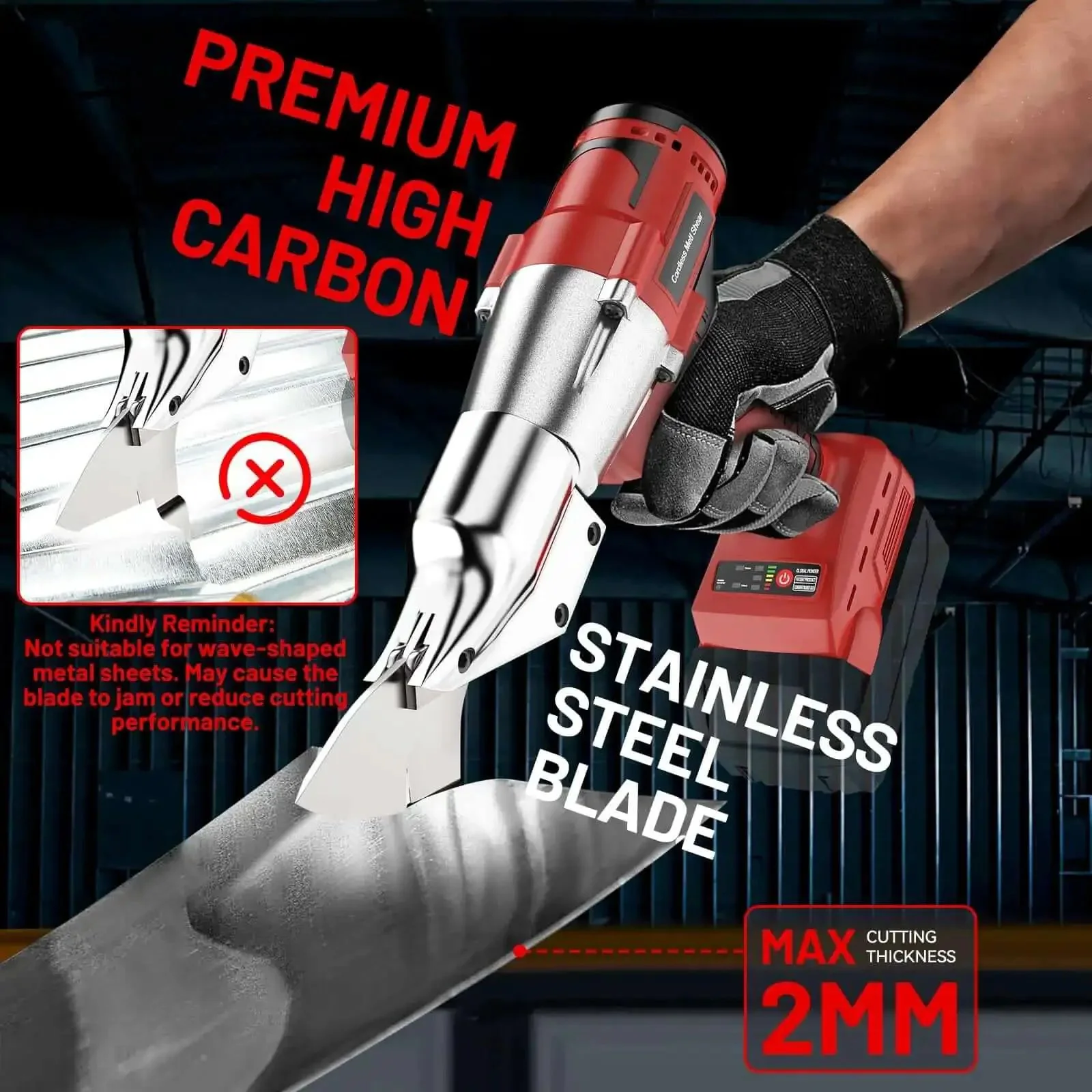 Pro Grade Cordless Metal Shears With 18V Power, 360 Degree Rotating Head, 221 Ft-Lbs Torque, Brushless Electric Sheet Metal Cutter For Stainless Steel And Iron, Battery Not Included, Not For Wave-Shaped Sheets - Image 8