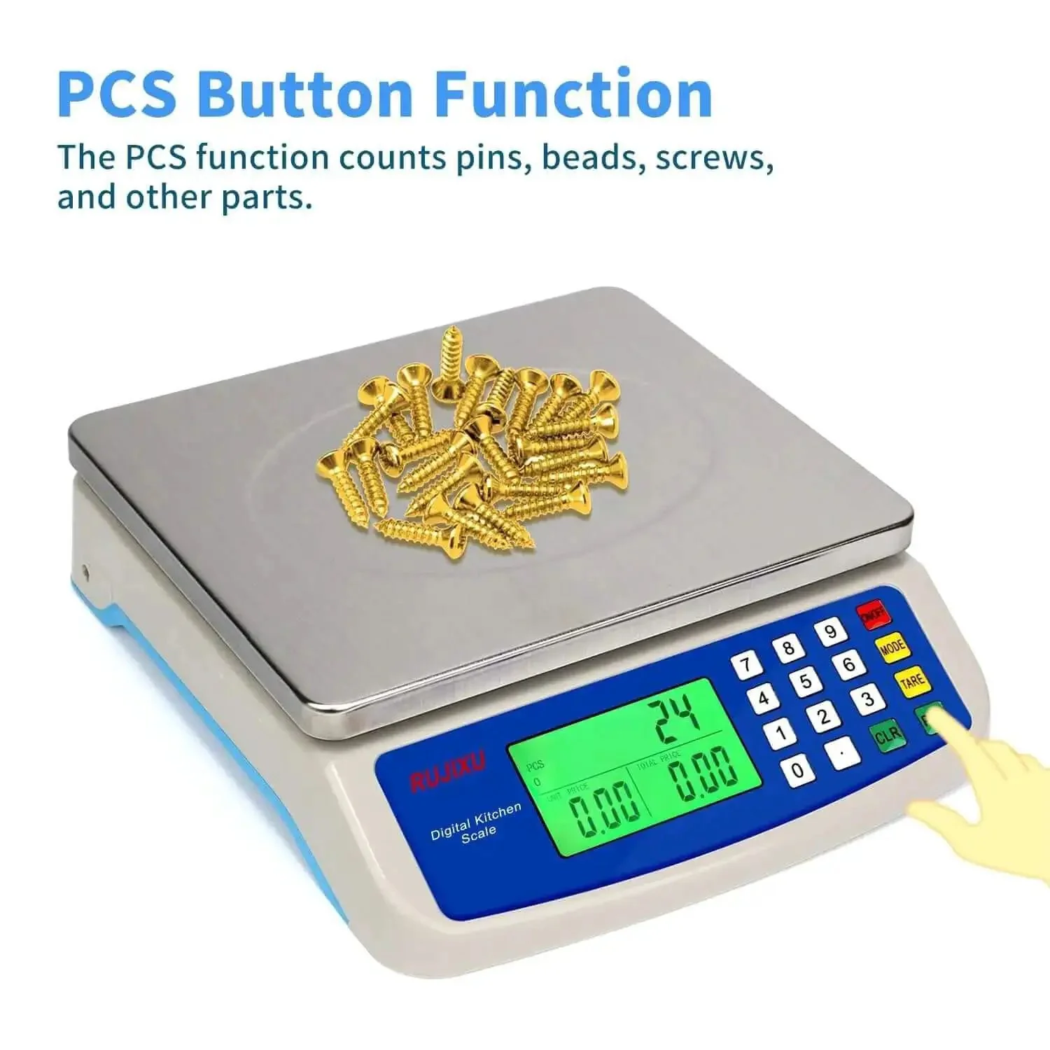 Pro Grade Digital Kitchen Scale 30Kg Commercial Food Scale 66Lb For Baking Bread And Meat, Stainless Steel, Price Computing LCD Display, Prep Counting Scale For Parts And Coins, Adapter Included - Image 3