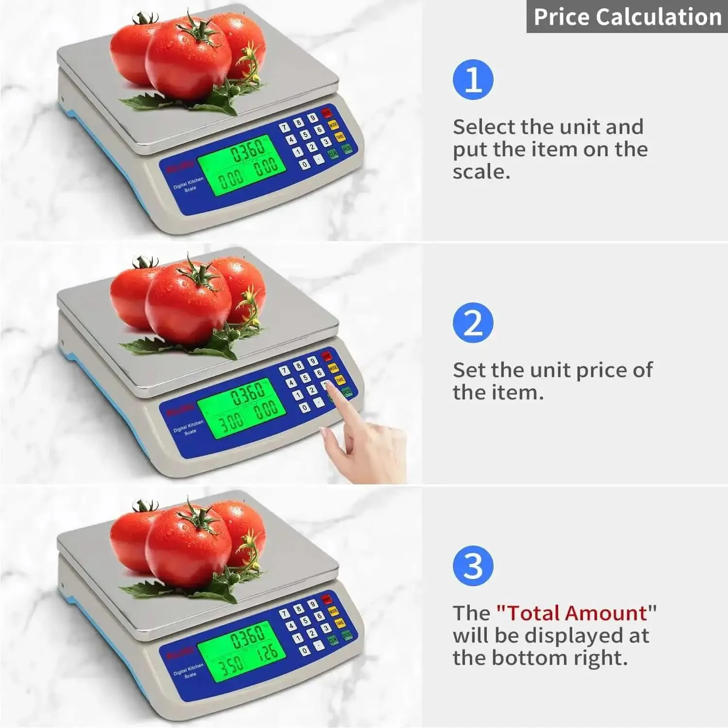 Pro Grade Digital Kitchen Scale 30Kg Commercial Food Scale 66Lb For Baking Bread And Meat, Stainless Steel, Price Computing LCD Display, Prep Counting Scale For Parts And Coins, Adapter Included - Image 5