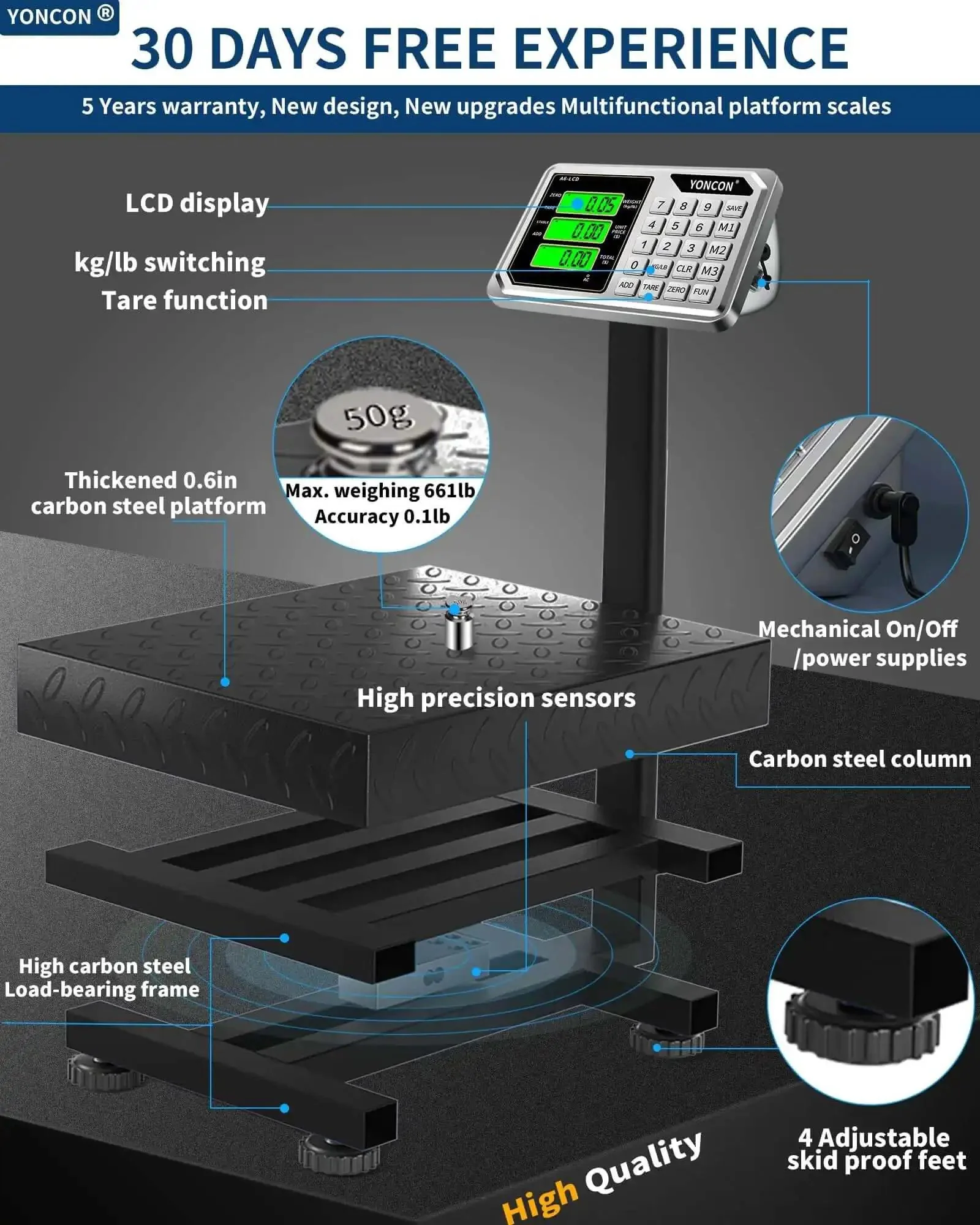 Pro Grade Digital Platform Scale For Packages And Luggage, 661 Lb Capacity, 0.1 Lb Precision, Commercial Scale With Price Computing, A6 300 Postal Scale, Kilograms And Pounds Display, LCD Screen, Adapter Included - Image 5