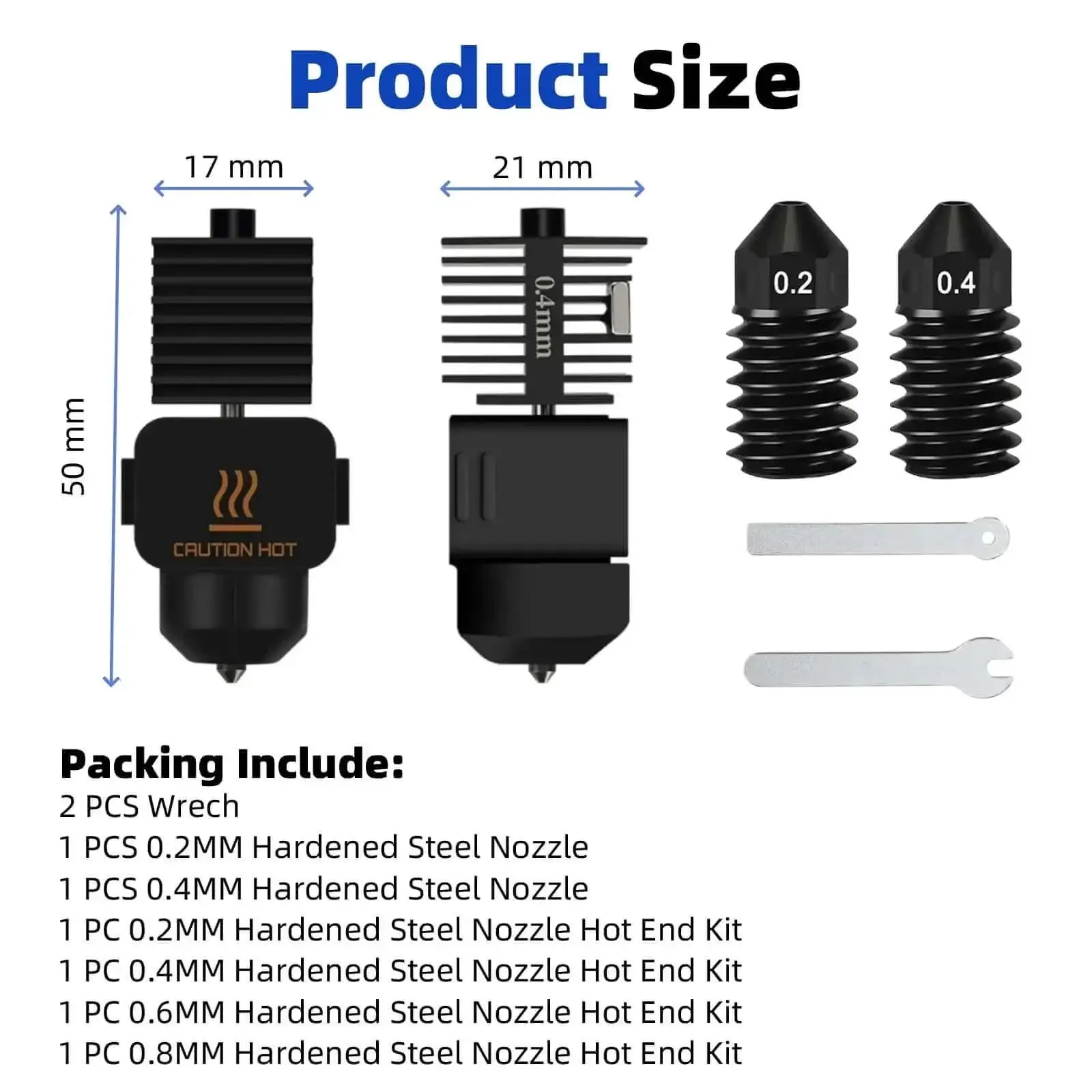 Pro Grade Drop In Multi Size Hotend Kit With 0.2mm 0.4mm 0.6mm 0.8mm Nozzles For A1 Mini And A1 3D Printers Hardened Steel Extruder Head Upgrade For High Temp Printing - Image 2
