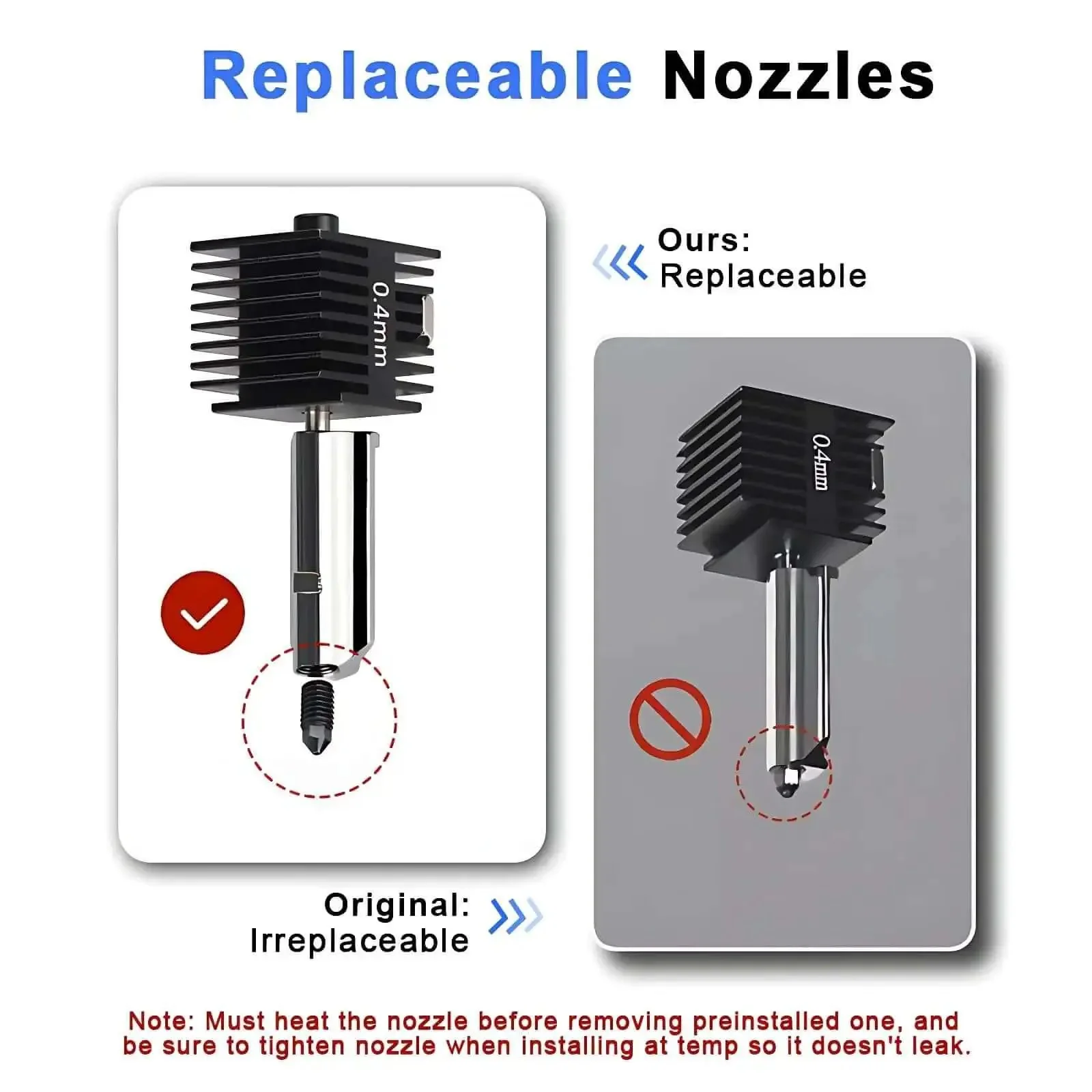 Pro Grade Drop In Multi Size Hotend Kit With 0.2mm 0.4mm 0.6mm 0.8mm Nozzles For A1 Mini And A1 3D Printers Hardened Steel Extruder Head Upgrade For High Temp Printing - Image 3