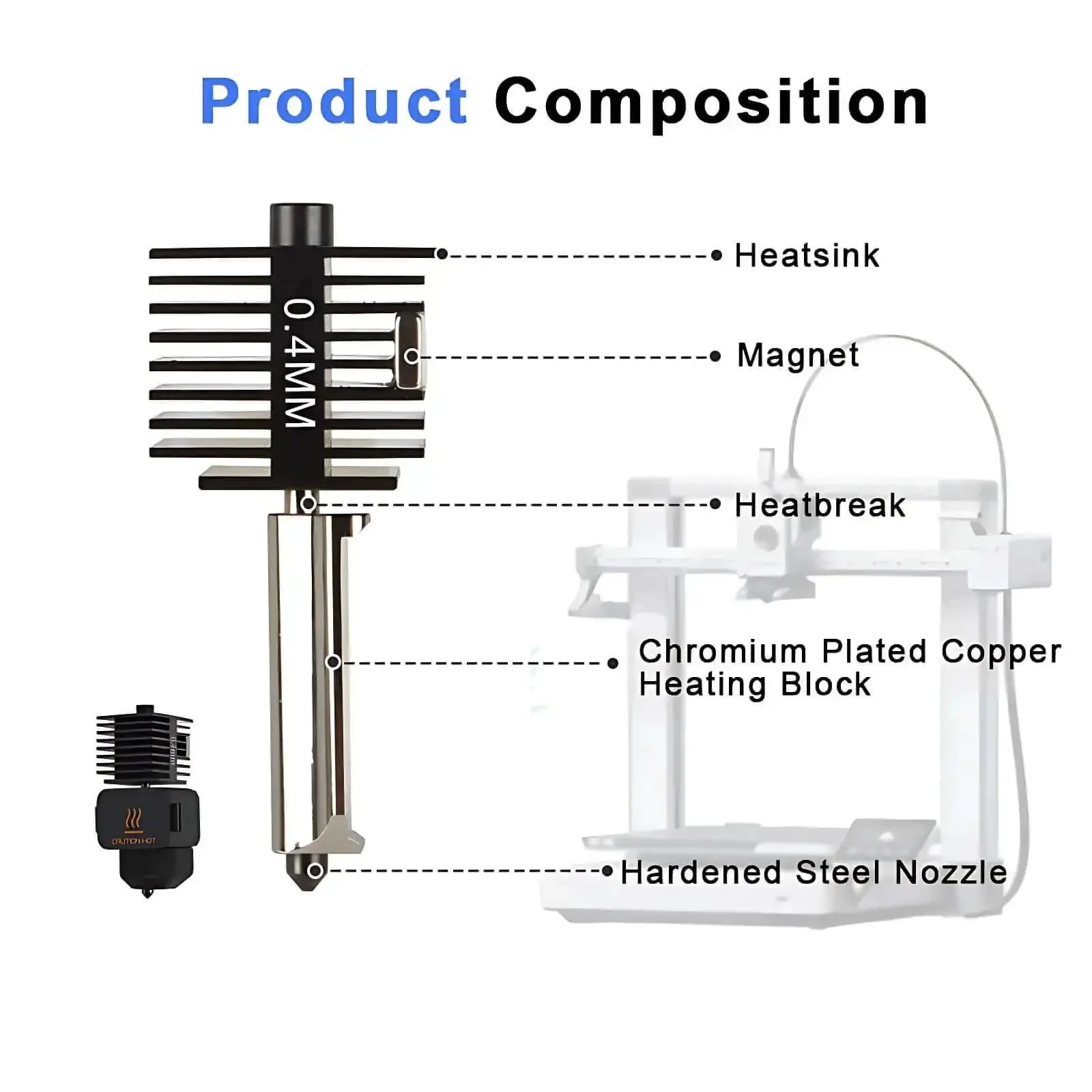 Pro Grade Drop In Multi Size Hotend Kit With 0.2mm 0.4mm 0.6mm 0.8mm Nozzles For A1 Mini And A1 3D Printers Hardened Steel Extruder Head Upgrade For High Temp Printing - Image 6