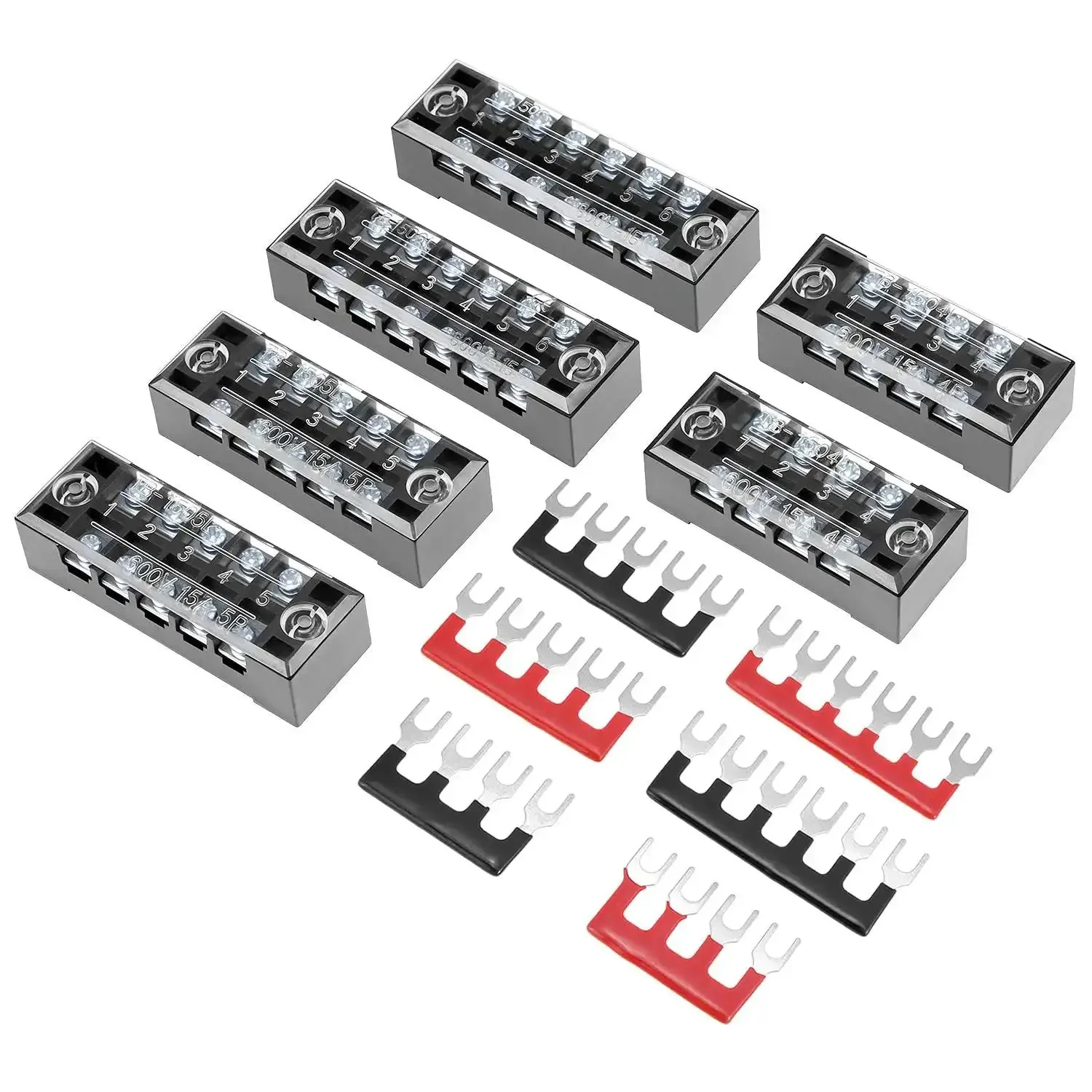 Pro Grade Dual Row Screw Terminal Block Kit With 6 Sets 4/5/6 Position Options And Jumpers, 600V 15A Blocks And 400V 15A Jumpers, Great For DIY Electronics And Electrical Projects