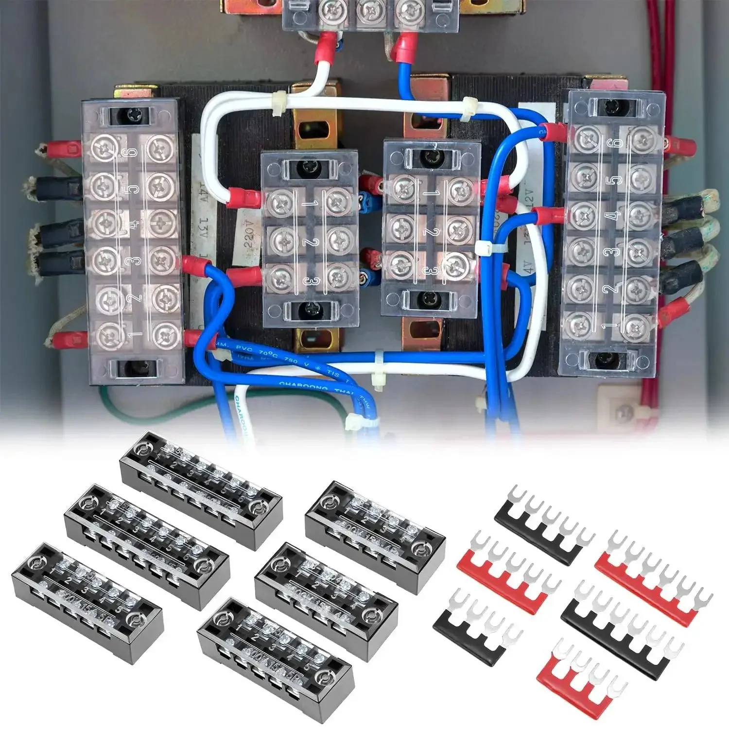Pro Grade Dual Row Screw Terminal Block Kit With 6 Sets 4/5/6 Position Options And Jumpers, 600V 15A Blocks And 400V 15A Jumpers, Great For DIY Electronics And Electrical Projects - Image 2