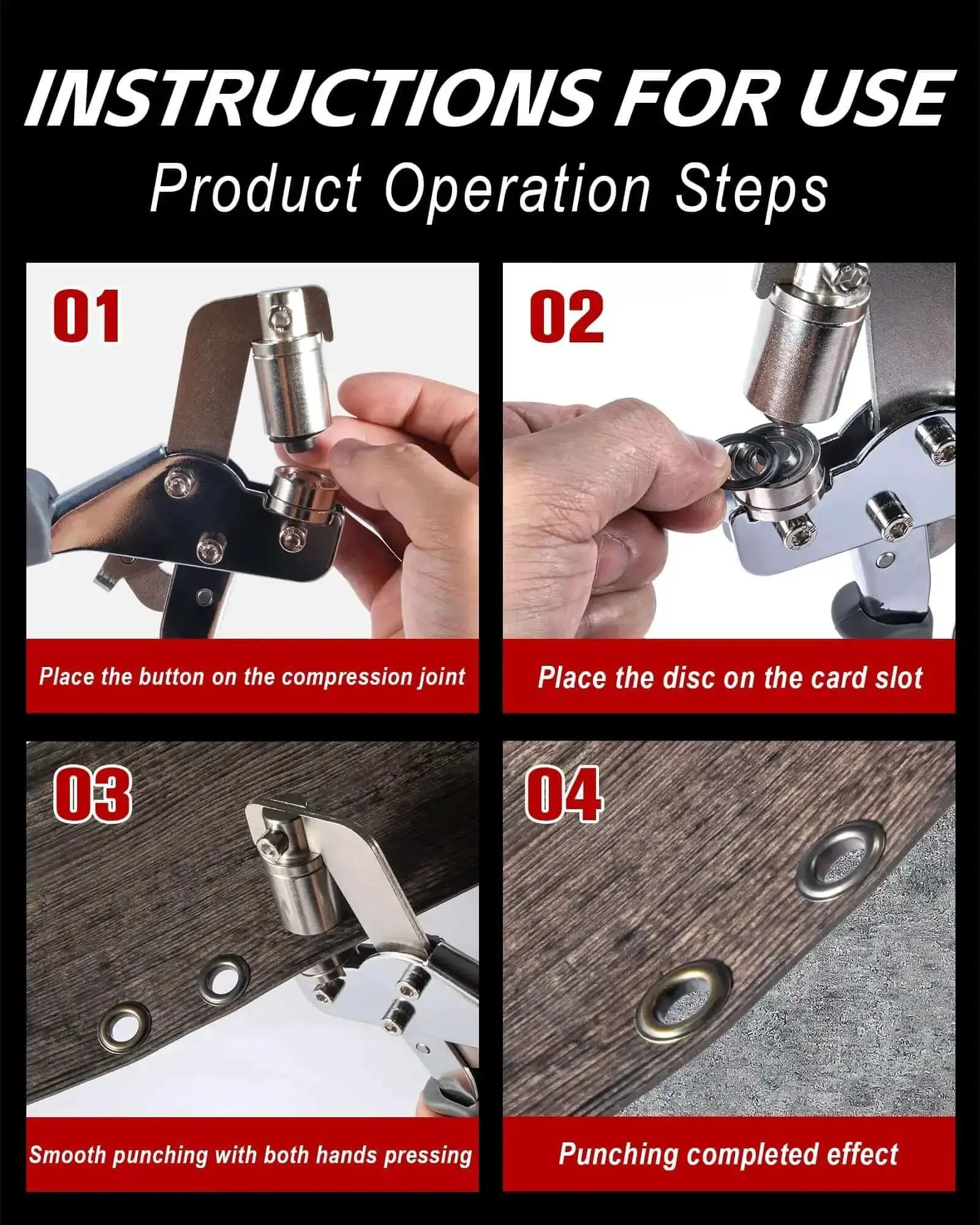 Pro Grade Grommet Kit With Hammer And Bag Includes 200 10mm And 300 6mm Grommets Two Hole Puncher And Eyelet Tool For DIY Tarps Leather Belts Shoes Fabric Banners PVC Tarpaulin Carport Installation Backer Block - Image 5