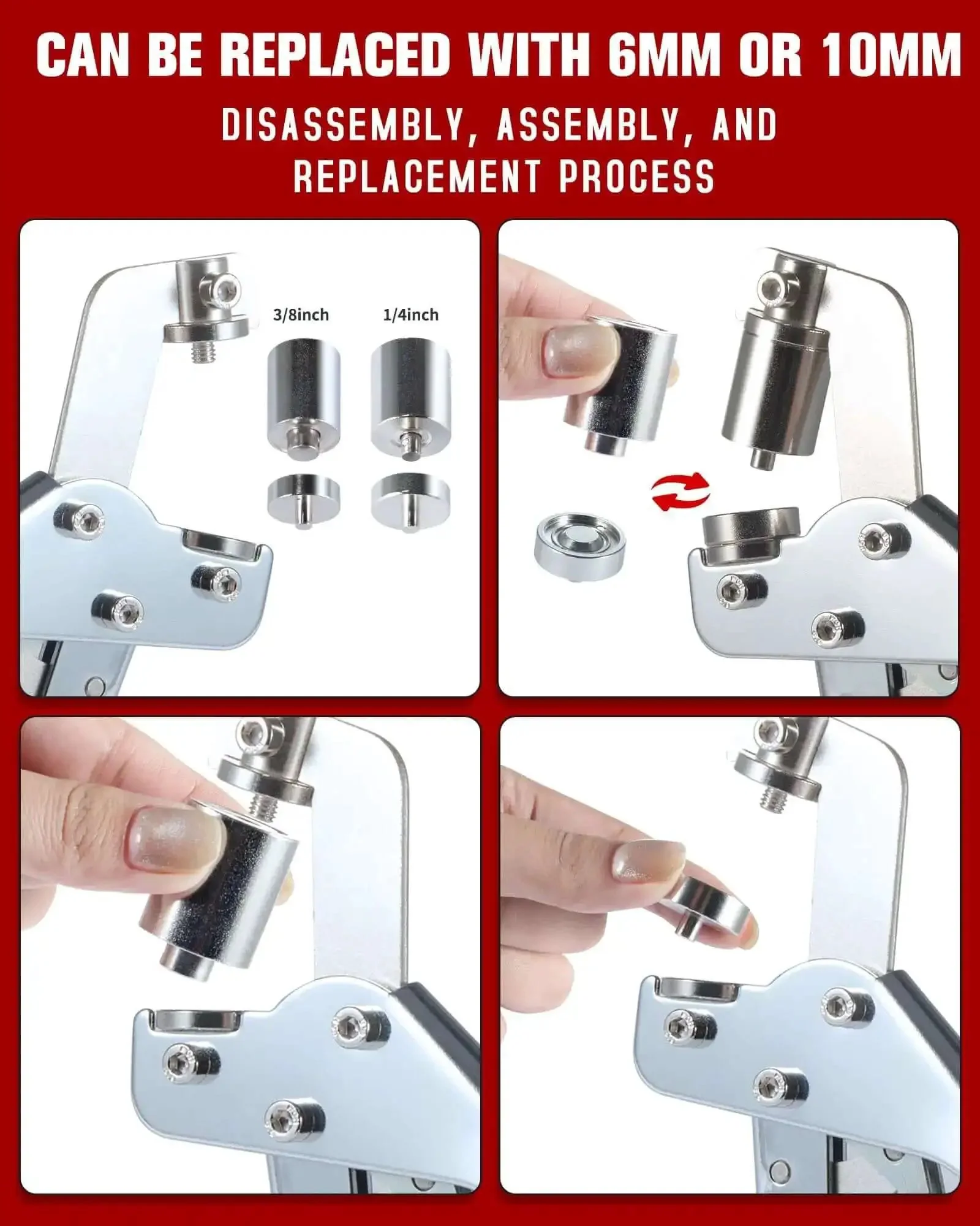 Pro Grade Grommet Kit With Hammer And Bag Includes 200 10mm And 300 6mm Grommets Two Hole Puncher And Eyelet Tool For DIY Tarps Leather Belts Shoes Fabric Banners PVC Tarpaulin Carport Installation Backer Block - Image 6