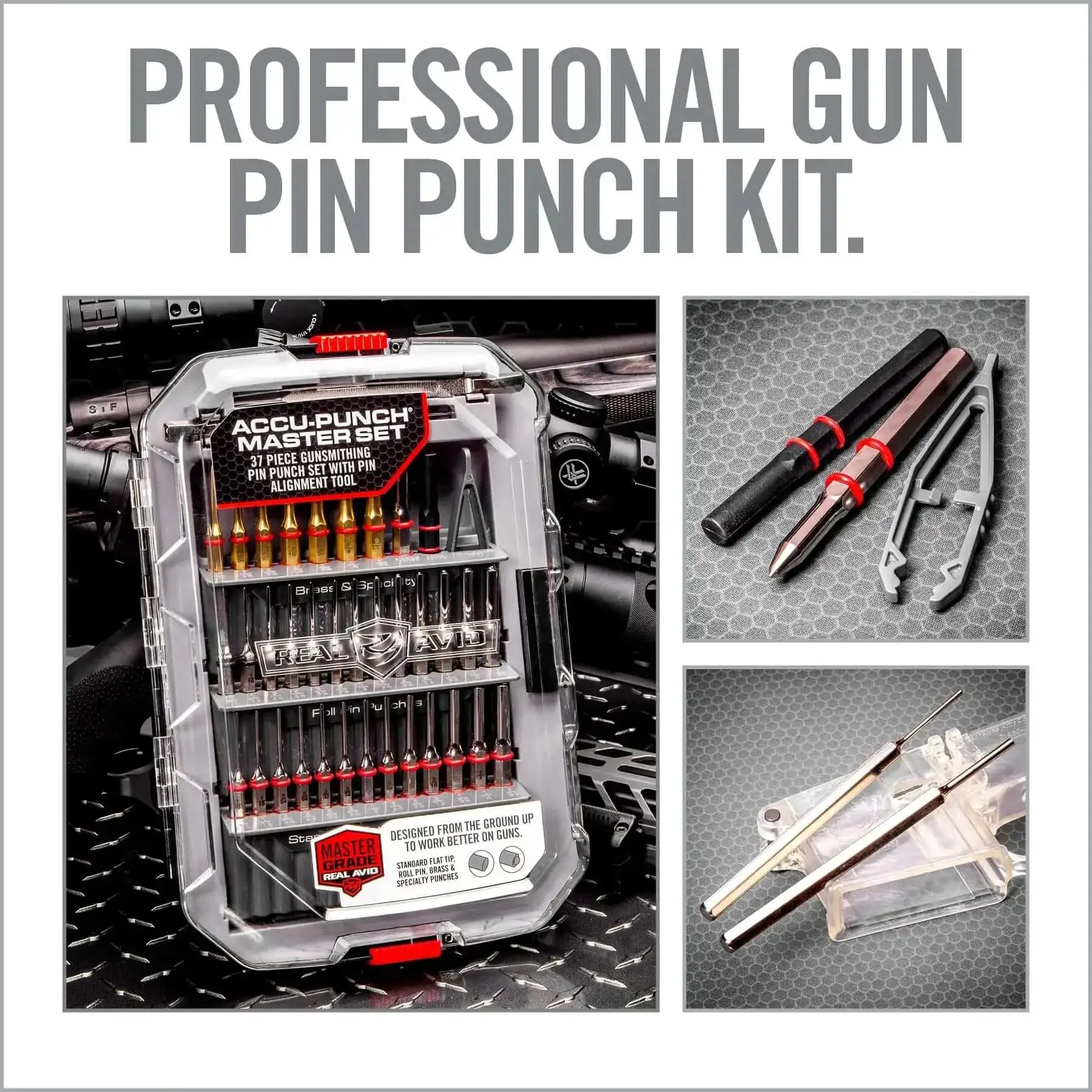 Pro Grade Gunsmithing Punch Set Kit With Roll Pin And Flat Tip Punches For Firearms Disassembly, Brass Punches Included, 37 Piece Armorers Tool Kit For Gun Repair And DIY Builds - Image 2