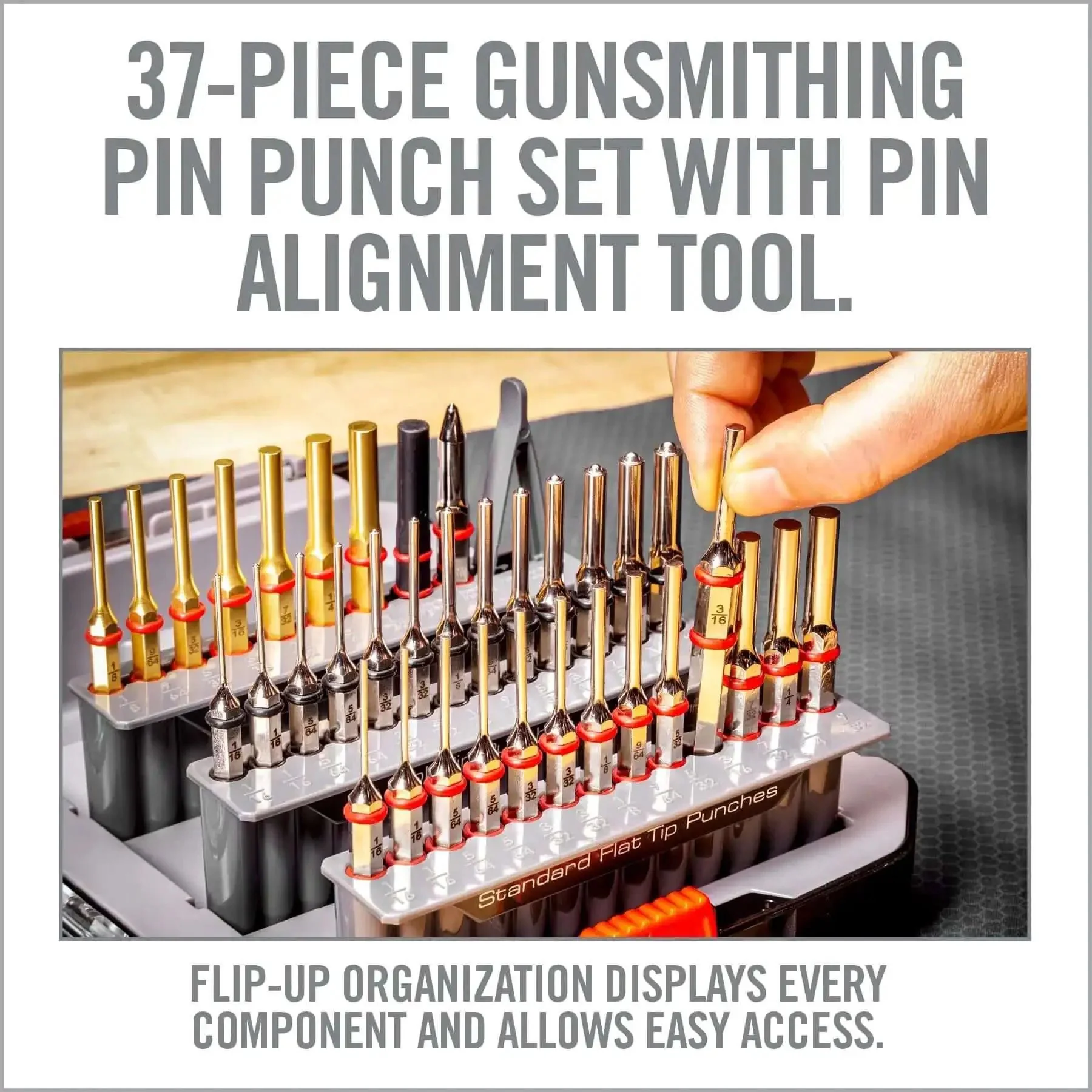 Pro Grade Gunsmithing Punch Set Kit With Roll Pin And Flat Tip Punches For Firearms Disassembly, Brass Punches Included, 37 Piece Armorers Tool Kit For Gun Repair And DIY Builds - Image 9
