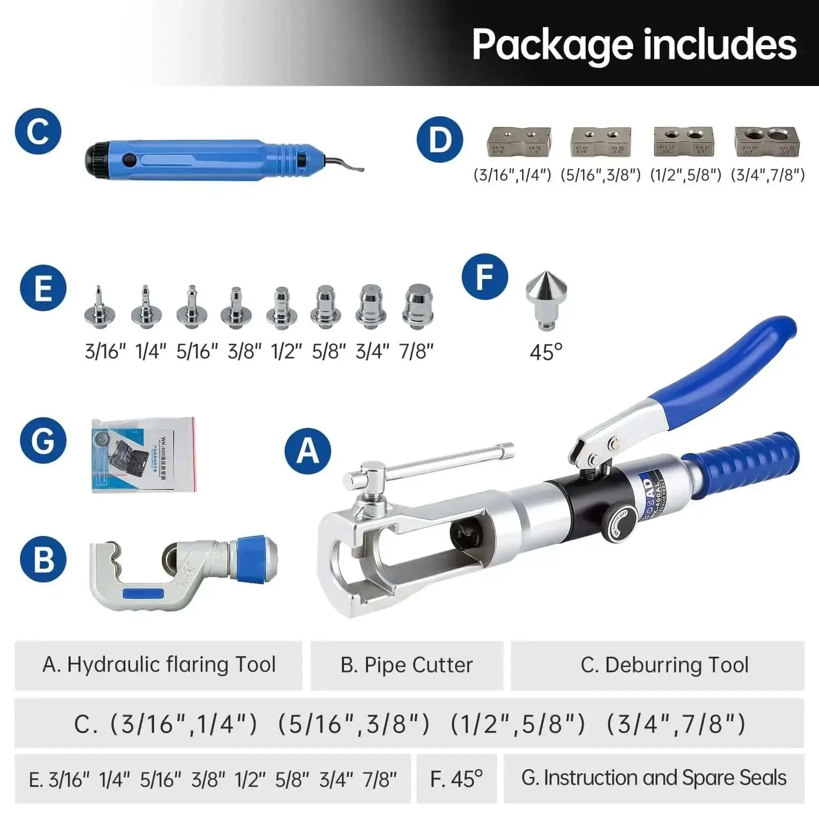 Pro Grade Handheld Hydraulic Flaring Tool Kit For 3/16 To 7/8 Inch Copper Tubing With Swaging Tools And Extrusion Type Water And Gas Line For HVAC And Automotive Plumbing Not For Brake Lines Or Fuel Transmission - Image 4