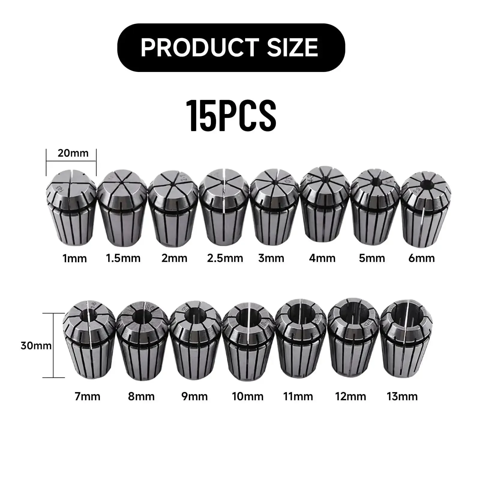 Pro Grade Heavy Duty 15 Piece ER20 Collet Set Ranging 1 To 13 mm In Metric Steel With 65Mn Spring Steel Construction Hardened Jacket To Resist Deformation And Bursting Individually Packaged And Labeled For Easy Workholding On CNC Milling Lathe Engraving - Image 9