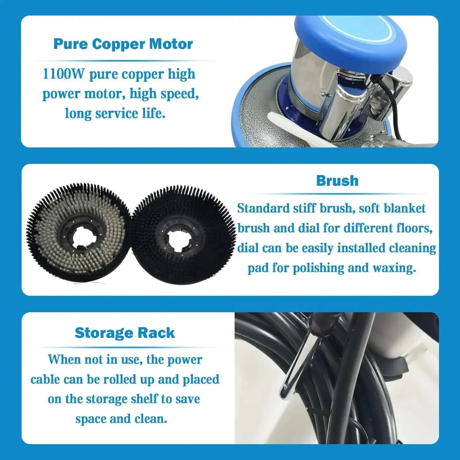 Pro Grade Heavy Duty 17 Inch Floor Polisher And Buffer Machine With 3 Gallon Tank 3 Brush Heads 175 RPM For Commercial Scrubbing Polishing Waxing And Deep Cleaning On Wood Marble Concrete Epoxy Floors And Carpet - Image 5