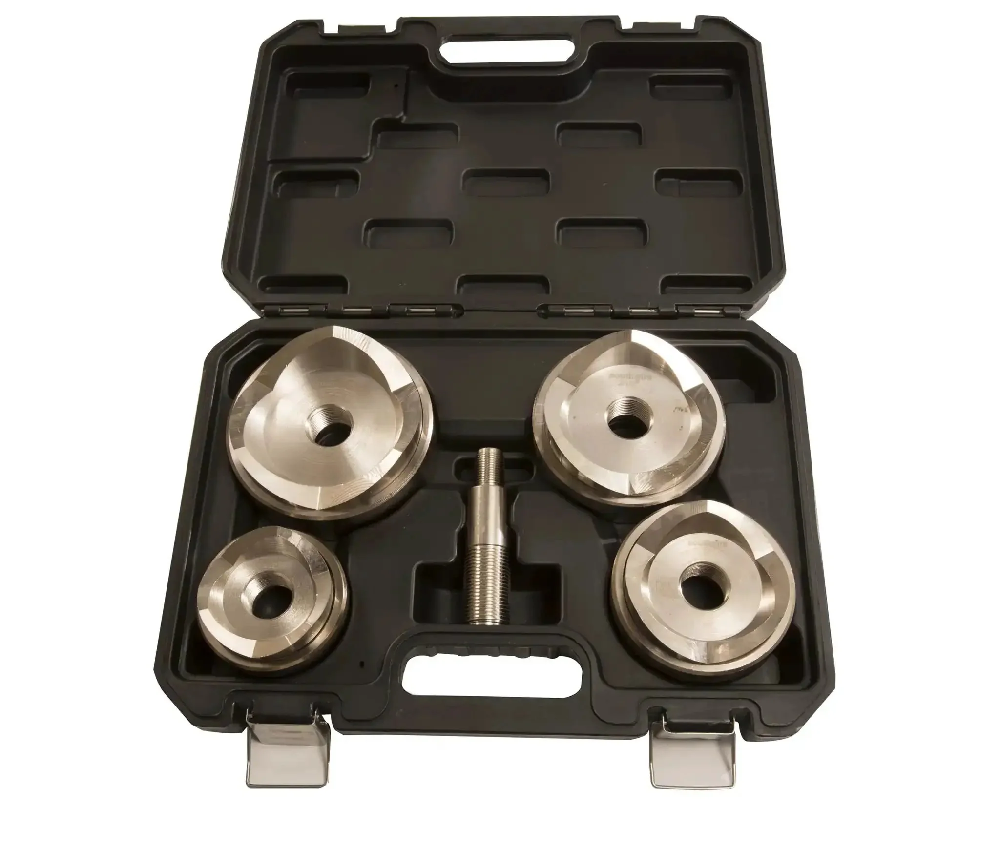 Pro Grade Heavy Duty Die Set For MaxPunch And Knockout Tools With Crimping Cup Design Delivers Clean Cuts In Steel Aluminum Fiberglass And Plastics From Two And One Half To Four Inches