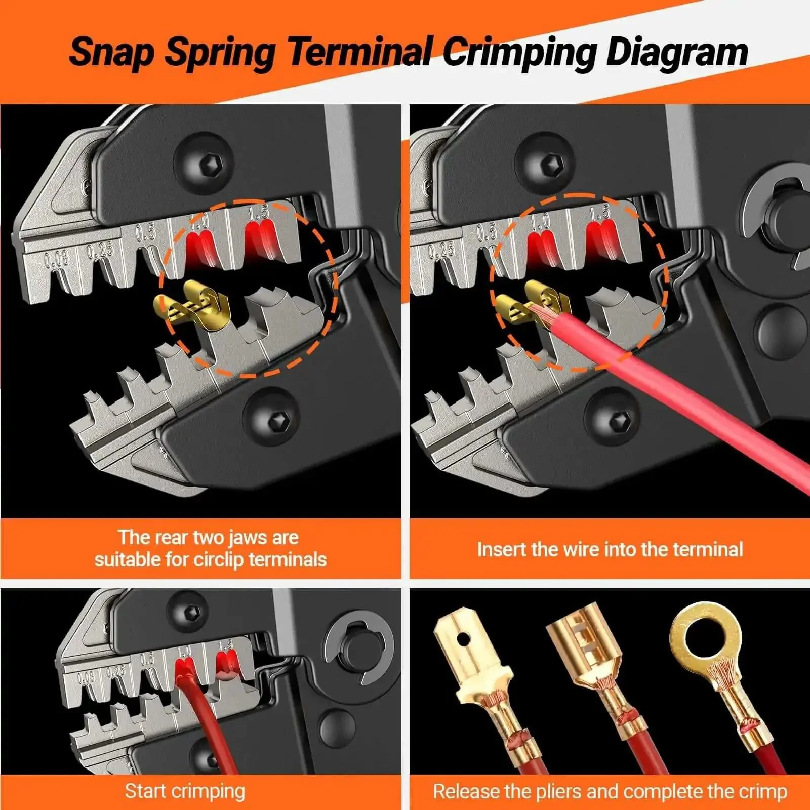 Pro Grade Heavy Duty Five In One Wire Crimping Tool For Dupont And Open Barrel Terminals With Ratcheting Jaw System And Five Marked Precision Jaws, Compatible With Deutsch JST Molex Delphi AMP And Other Automotive Wire Connectors - Image 5