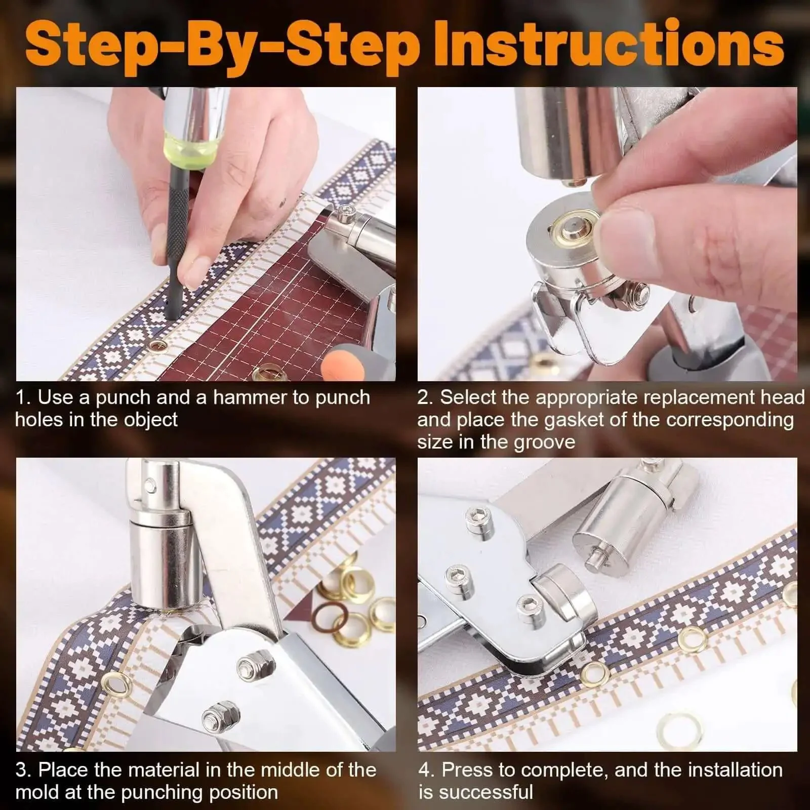 Pro Grade Heavy Duty Grommet Kit With One Quarter Inch And Three Eighths Inch Grommets 500 Gold Eyelets And Grommets Eyelet Pliers Set For Fabric Leather Belts Shoes And Clothes - Image 4