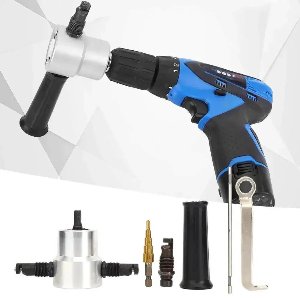 Pro Grade High Precision Metal Sheet Cutter Kit With Six 130x60mm Double Head Nibbler Drill Attachments For Car Repair And Thin Metal Cutting, Smooth Edges, No Burrs, Works On Iron, Steel, Aluminum And Copper - Image 9