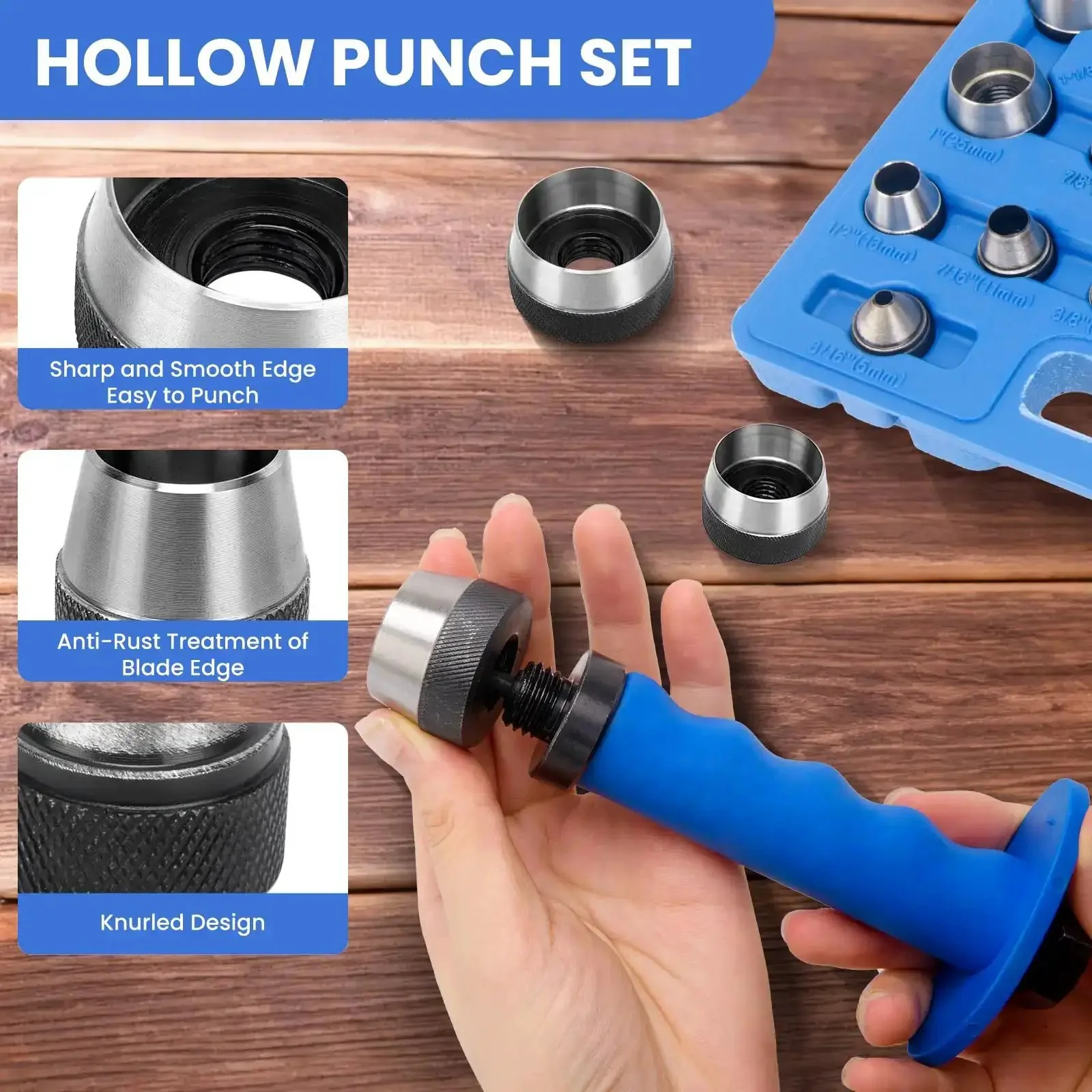 Pro Grade Hollow Punch Kit With Pin Point Shaft For Gaskets And Leather Work Rubber Hole Cutter Set With Thirteen Sizes From Three Sixteenths To One And Three Eighths Inch Includes Case And Spring Center Pin For Precise Holes And Easy Gasket Prep - Image 4