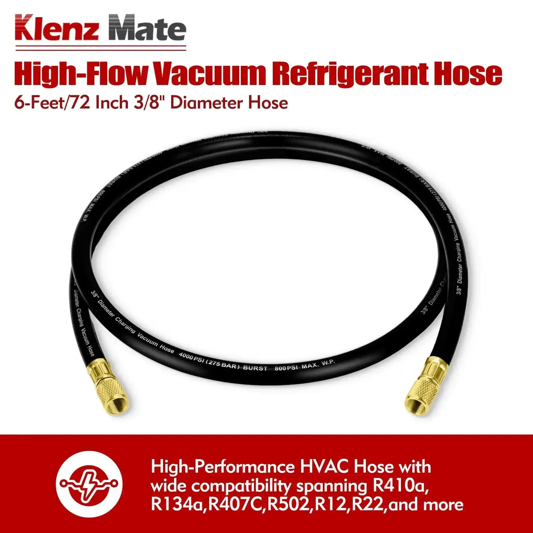 Pro Grade HVAC Vacuum Hose 72 Inches Long With Three Eighths Inch Flare Fittings For Fast Evacuation And Refrigerant Recovery Working Pressure Up To Eight Hundred Psi Burst Pressure Four Thousand Psi Black - Image 4