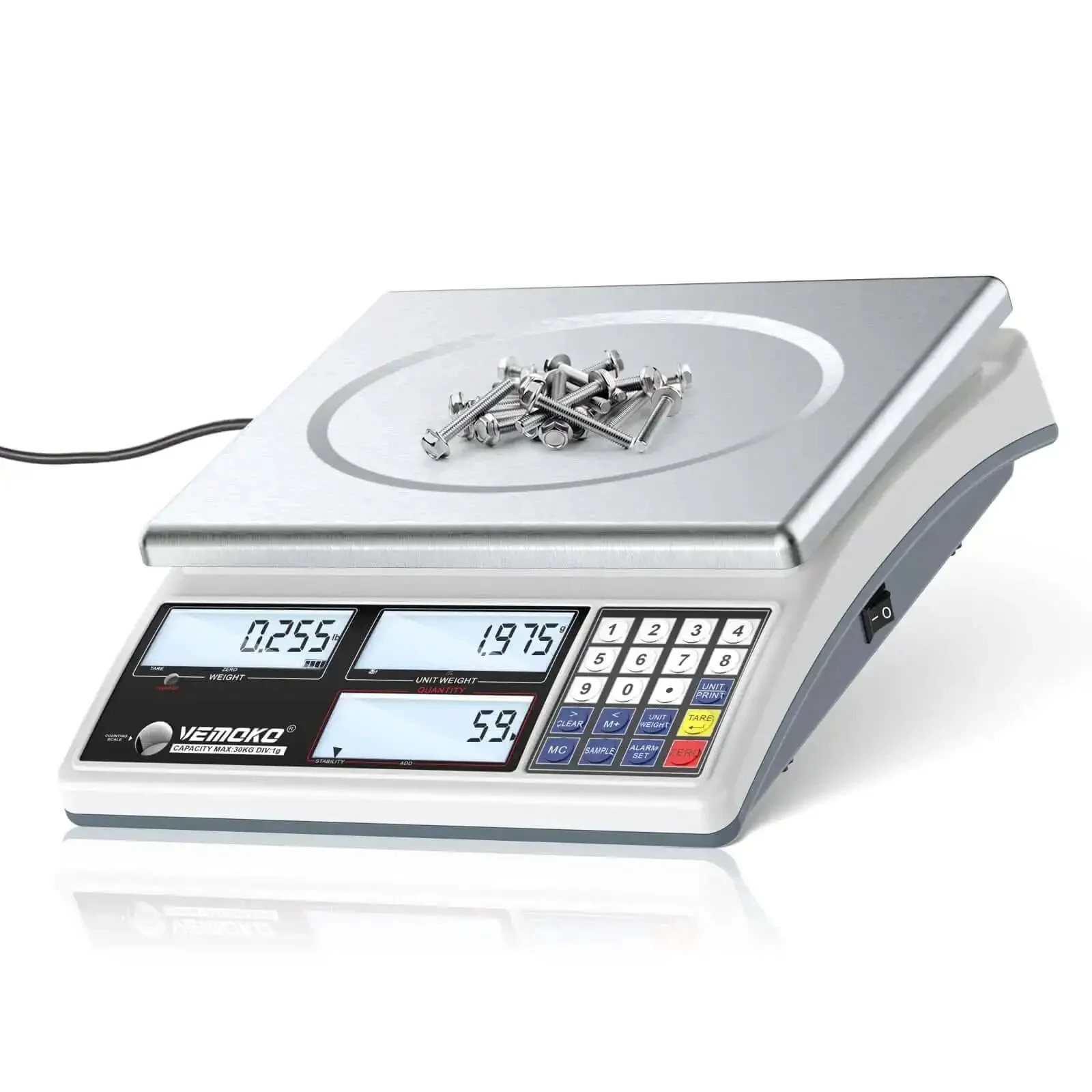 Pro Grade Industrial Counting Scale For Small Parts With 30 Kg And 66 Lb Capacity, 1G Precision, Switchable Units In Grams, Kilograms And Pounds, Triple Screen Display For Jewelry, Coins, Precious Metals And Piece Counting