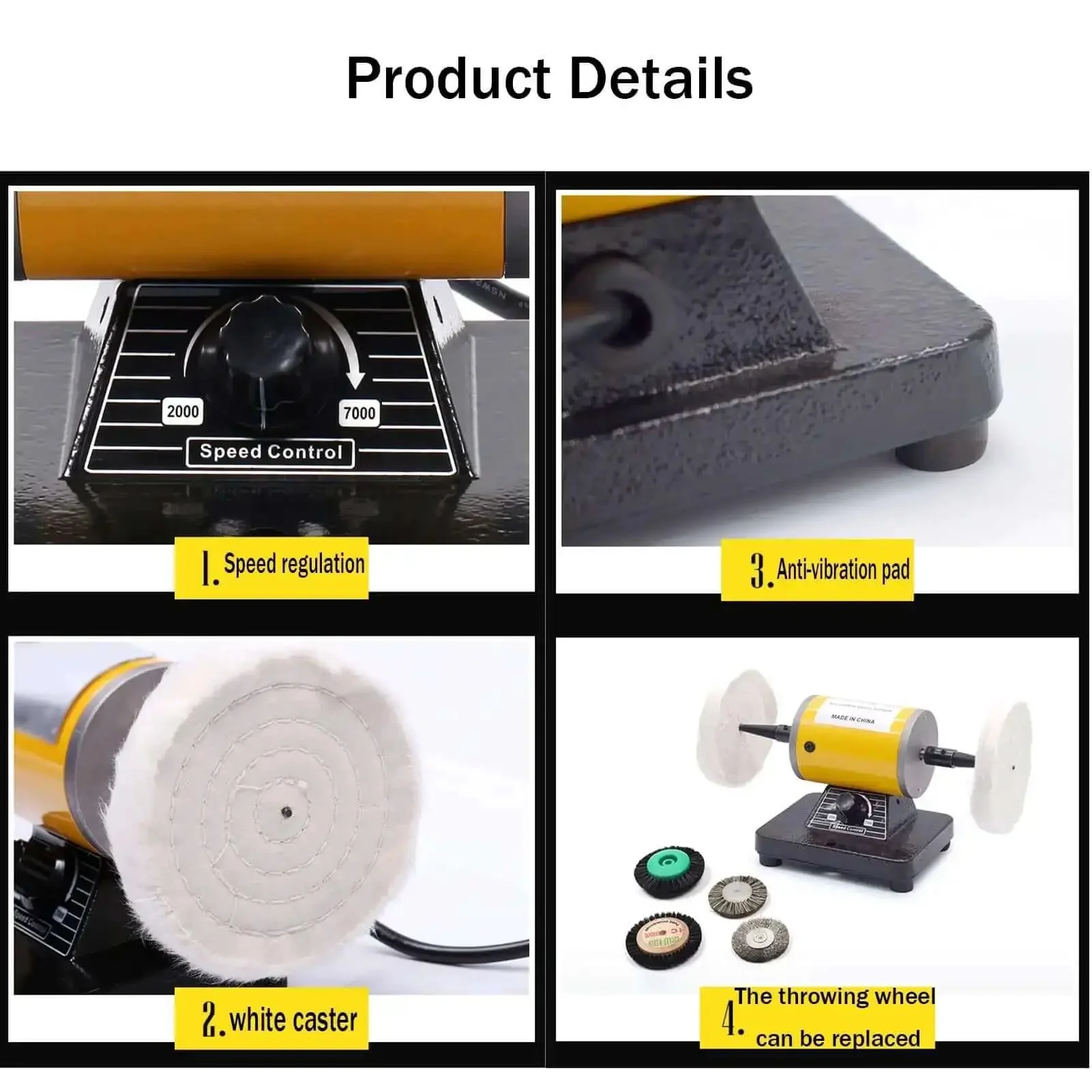 Pro Grade Jewelry Polisher Bench Buffer Grinder Mini Buffing Tool With High Performance Variable Speed Perfect For Beads Metals Glass Wood And Handmade Parts For Beads And Jewelry Making - Image 7