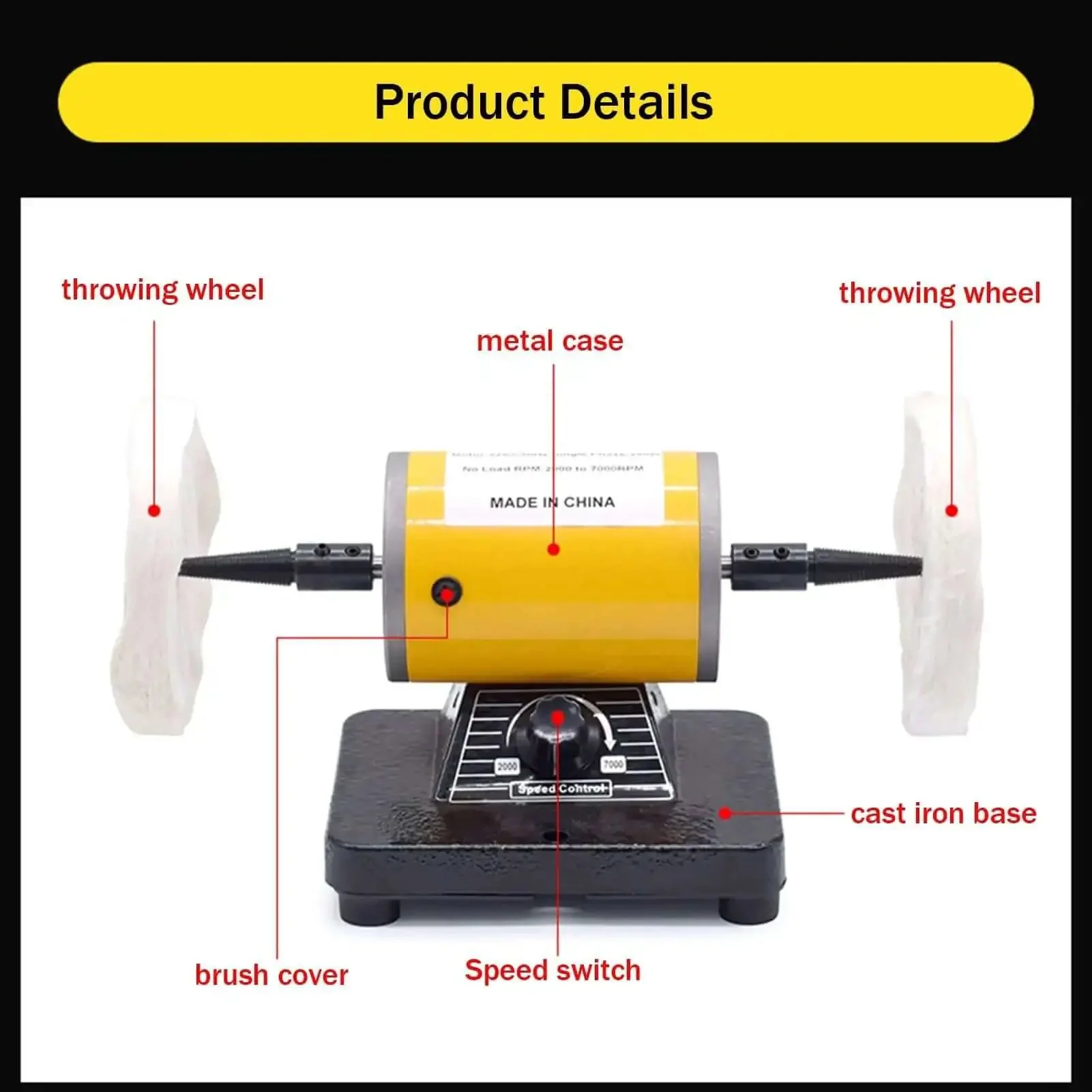 Pro Grade Jewelry Polisher Bench Buffer Grinder Mini Buffing Tool With High Performance Variable Speed Perfect For Beads Metals Glass Wood And Handmade Parts For Beads And Jewelry Making - Image 8