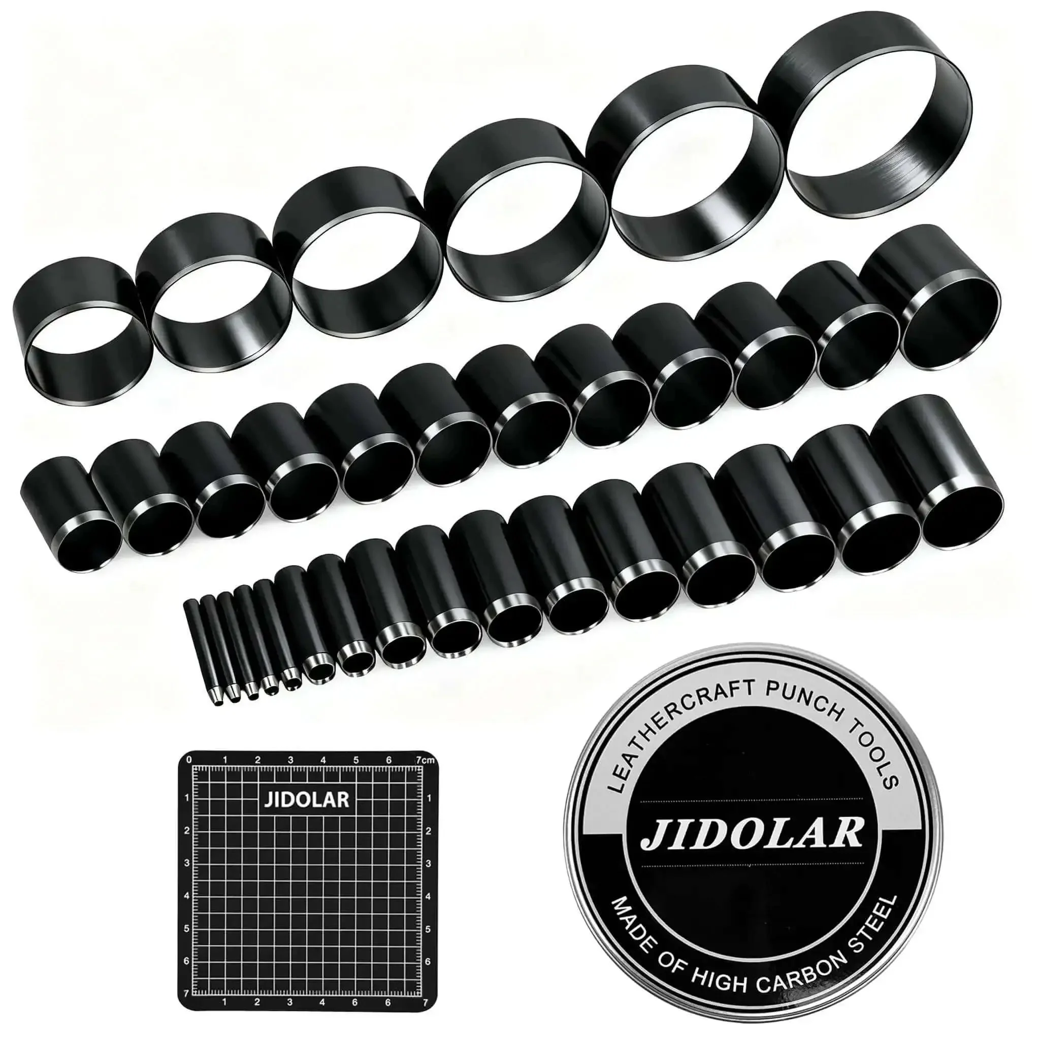 Pro Grade Leather Circle Cutter Tool Set 34-Piece Circle Punch Kit For DIY Leathercrafts With 1mm To 25mm And 30 To 60mm Sizes, High Carbon Steel, Heavy Duty Leather Hole Punch Dies
