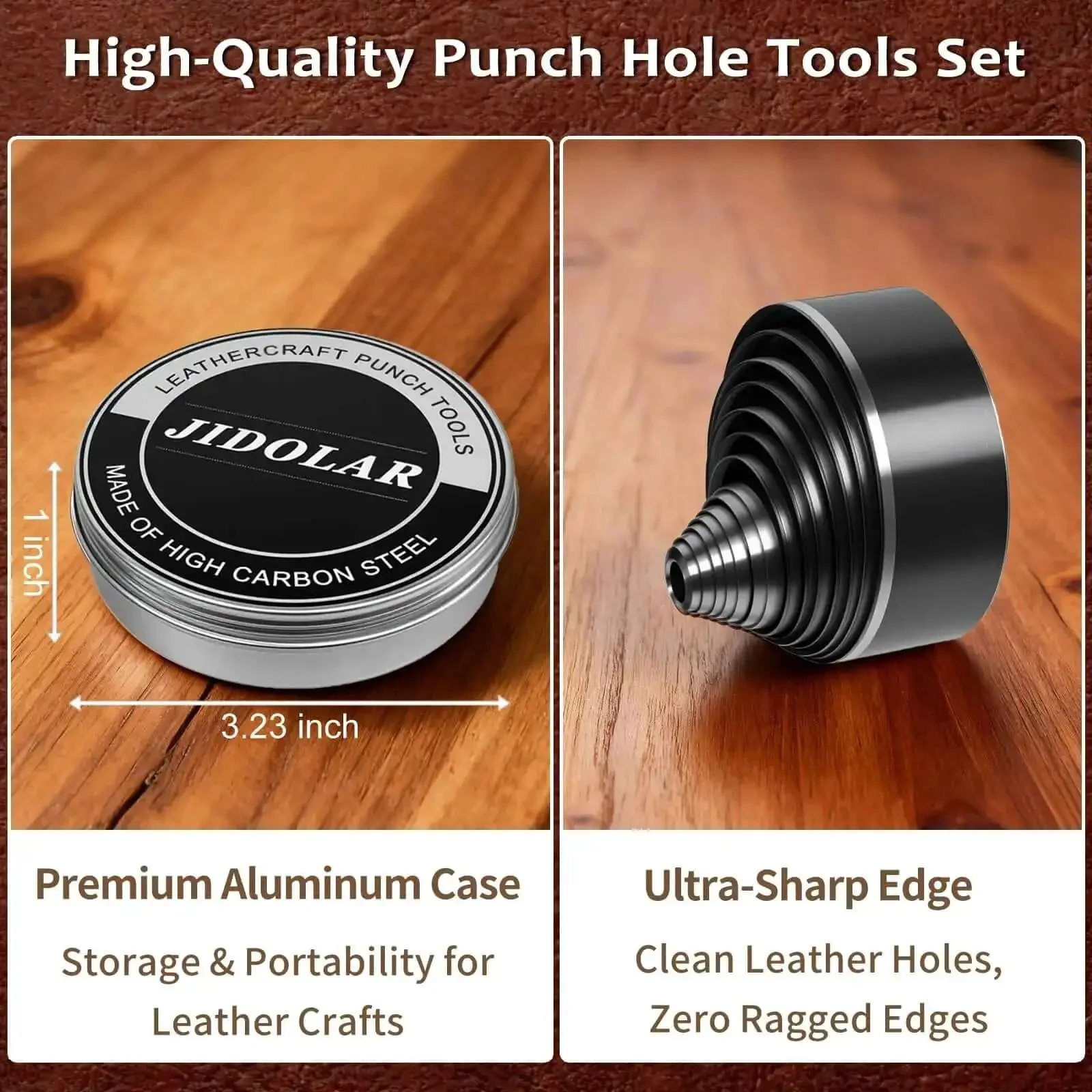 Pro Grade Leather Circle Cutter Tool Set 34-Piece Circle Punch Kit For DIY Leathercrafts With 1mm To 25mm And 30 To 60mm Sizes, High Carbon Steel, Heavy Duty Leather Hole Punch Dies - Image 7