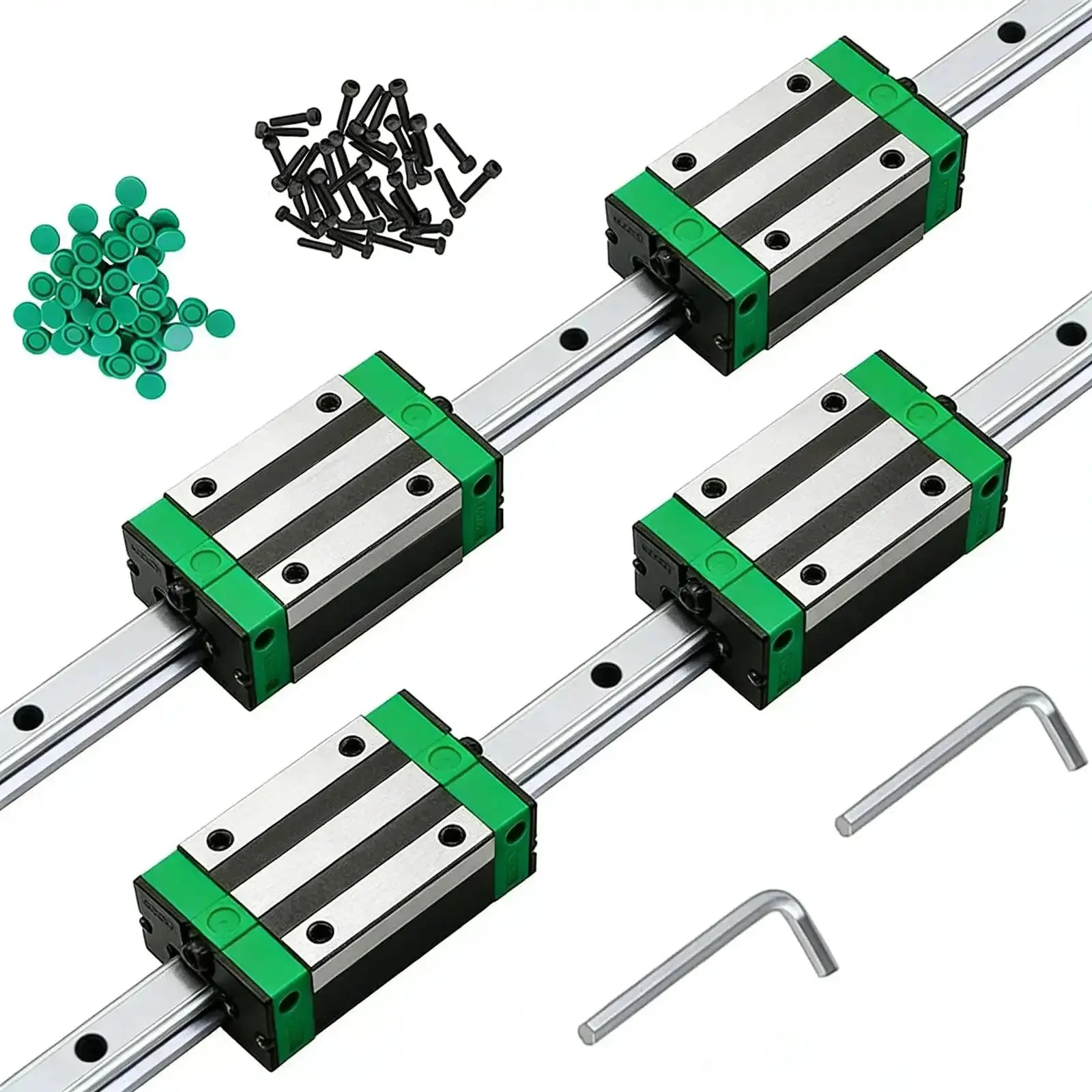 Pro Grade Linear Guide Rail Kit With 200mm Rails And Four HGH20CA Bearing Blocks For 3D Printers, CNC Routers, Lathes, And DIY Automation Projects Delivering Workhorse Precision, Rust Resistant Build, Easy Install, And Plug And Play Setup