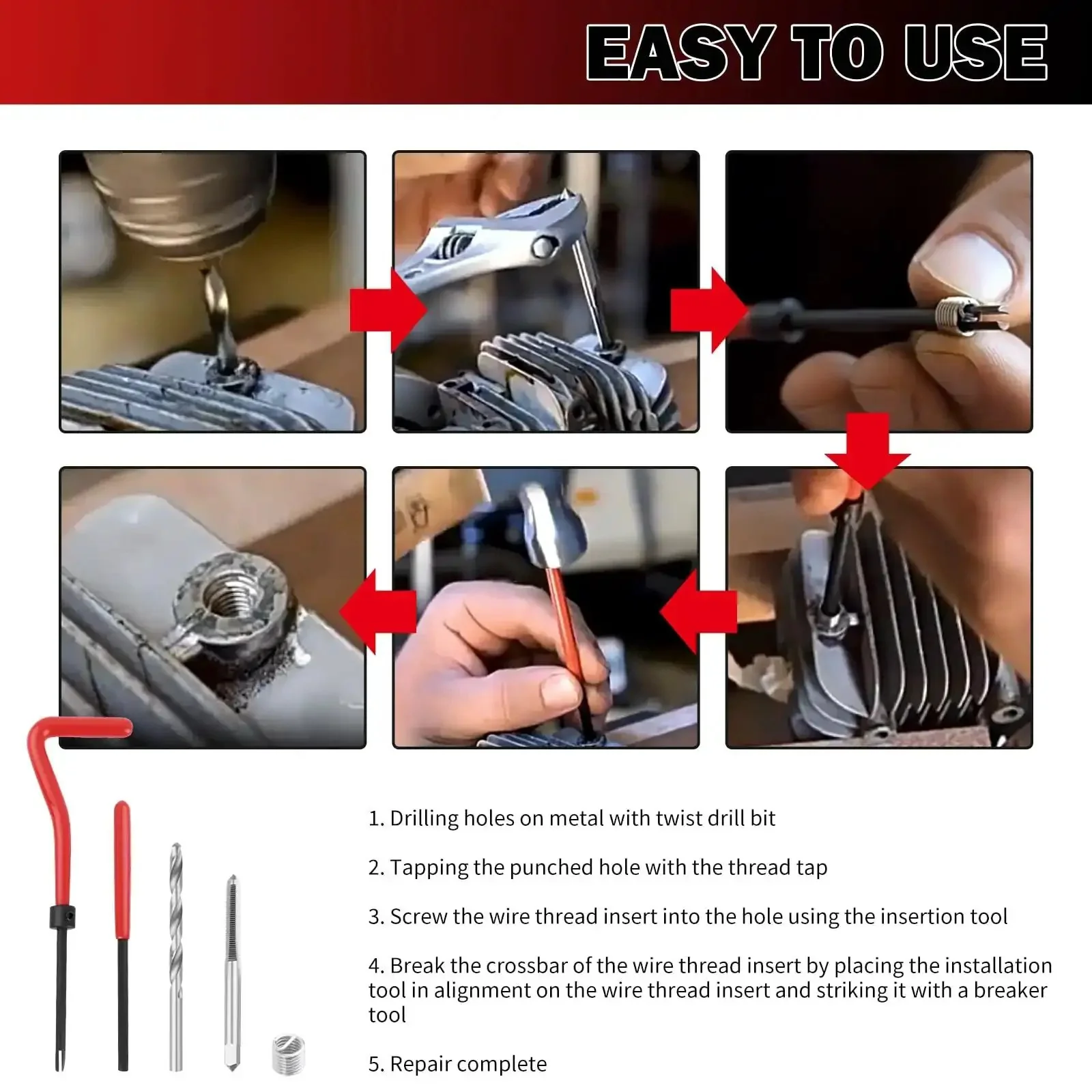 Pro Grade M5x0.8 Stainless Steel Thread Repair Kit DIY Rethreading Tool With Twist Drill for Internal Thread Hole Repair in Cars and Machinery Restore Damaged Threads and Strengthen Fasteners - Image 3