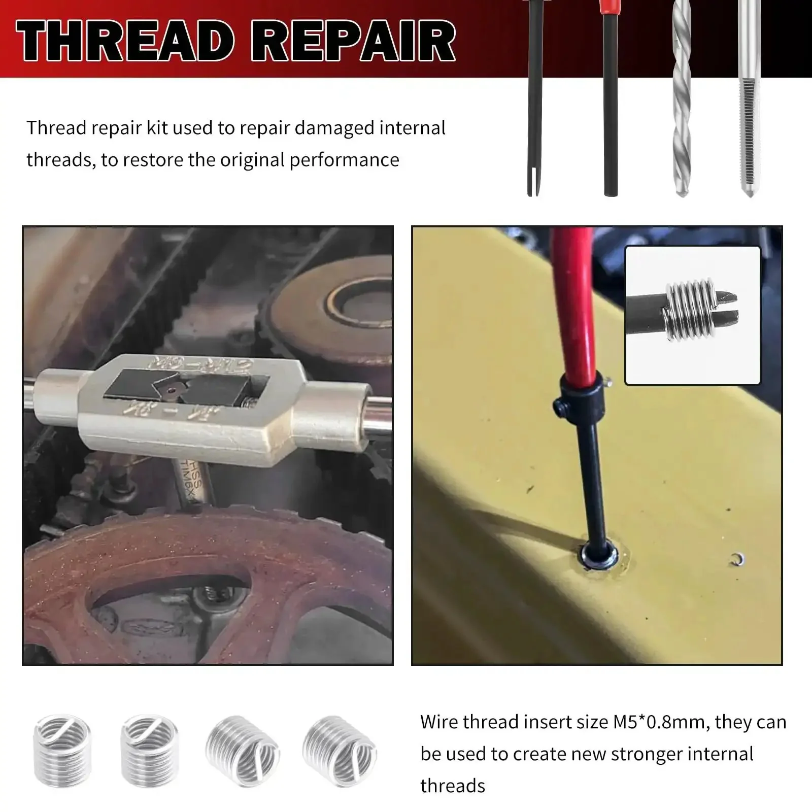 Pro Grade M5x0.8 Stainless Steel Thread Repair Kit DIY Rethreading Tool With Twist Drill for Internal Thread Hole Repair in Cars and Machinery Restore Damaged Threads and Strengthen Fasteners - Image 6