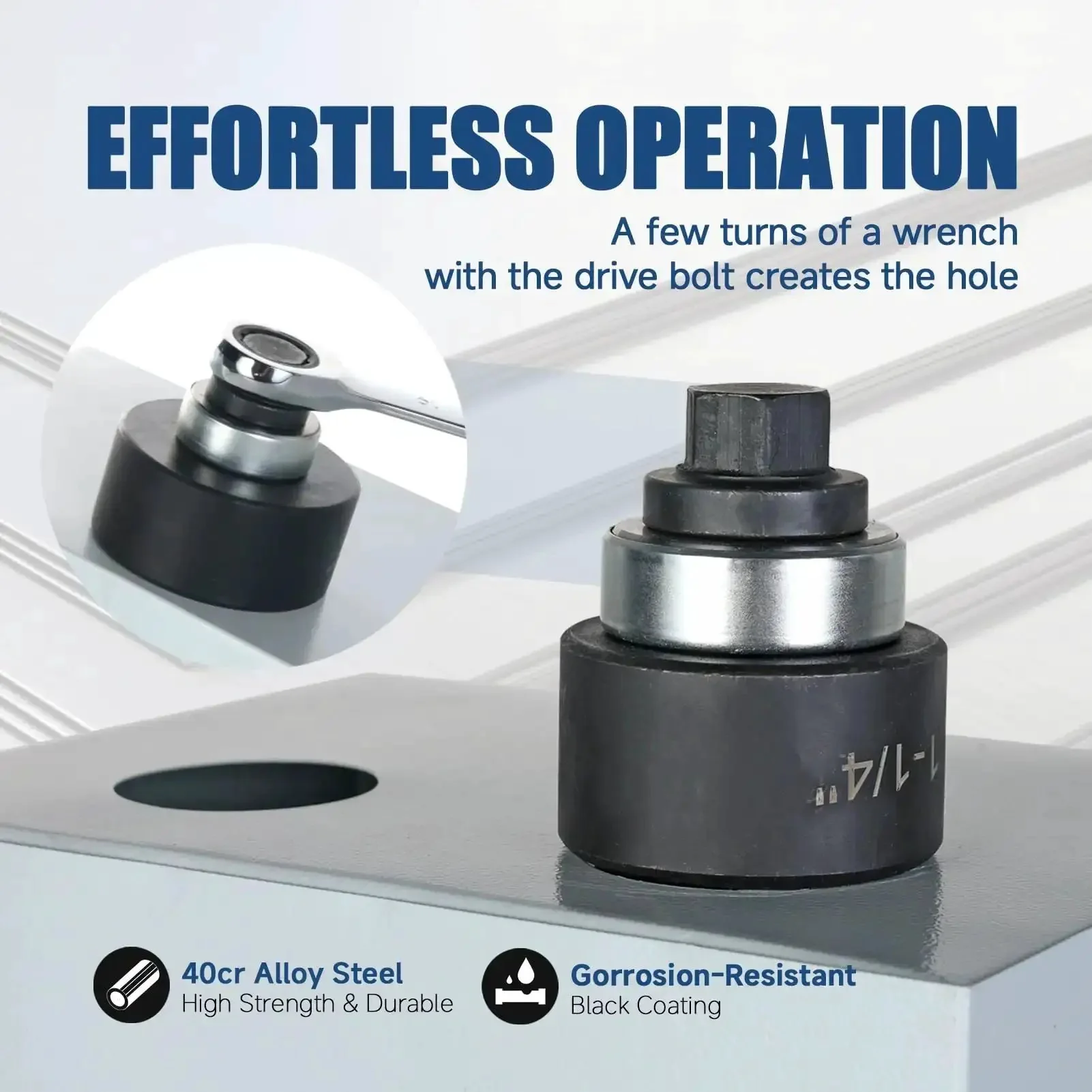 Pro Grade Manual Knockout Punch Kit With Heavy Duty Die Set For Electrical Conduit And Metal Sheet Includes One Half Inch To One And One Quarter Inch Dies For Clean Burr Free Holes - Image 5