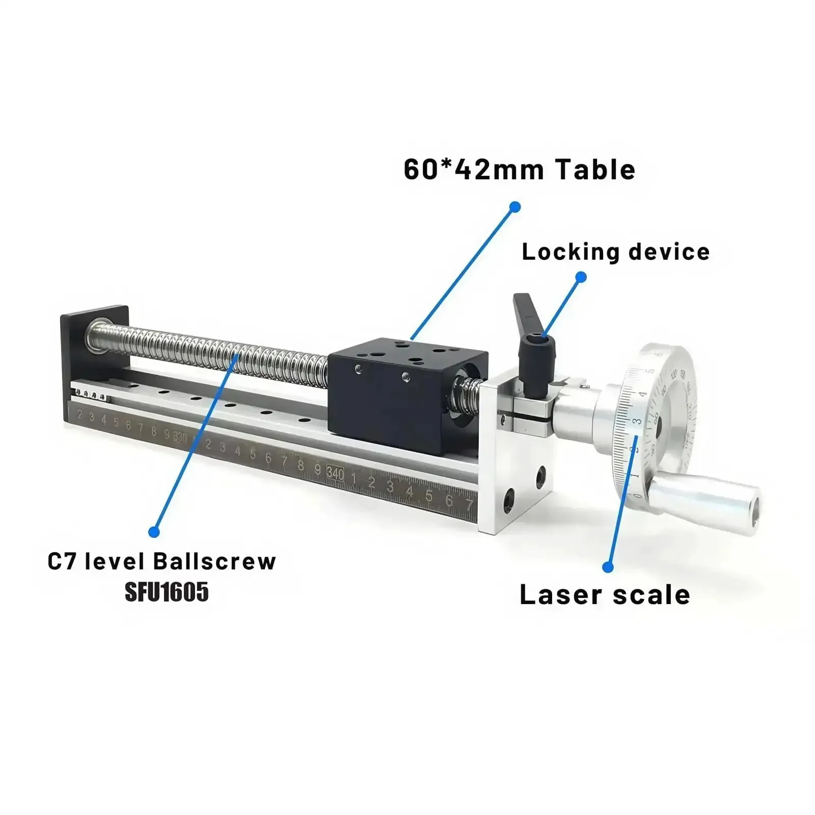 Pro Grade Manual Linear Rail Guide Stage With 4 Inch Travel, 100mm Platform, 0.02mm Repeatability, SFU1605 Ballscrew, XY Axis Positioning Table, Aviation Aluminum Body, Stainless Steel Rods, Includes Handwheel, Ruler And Base - Image 3