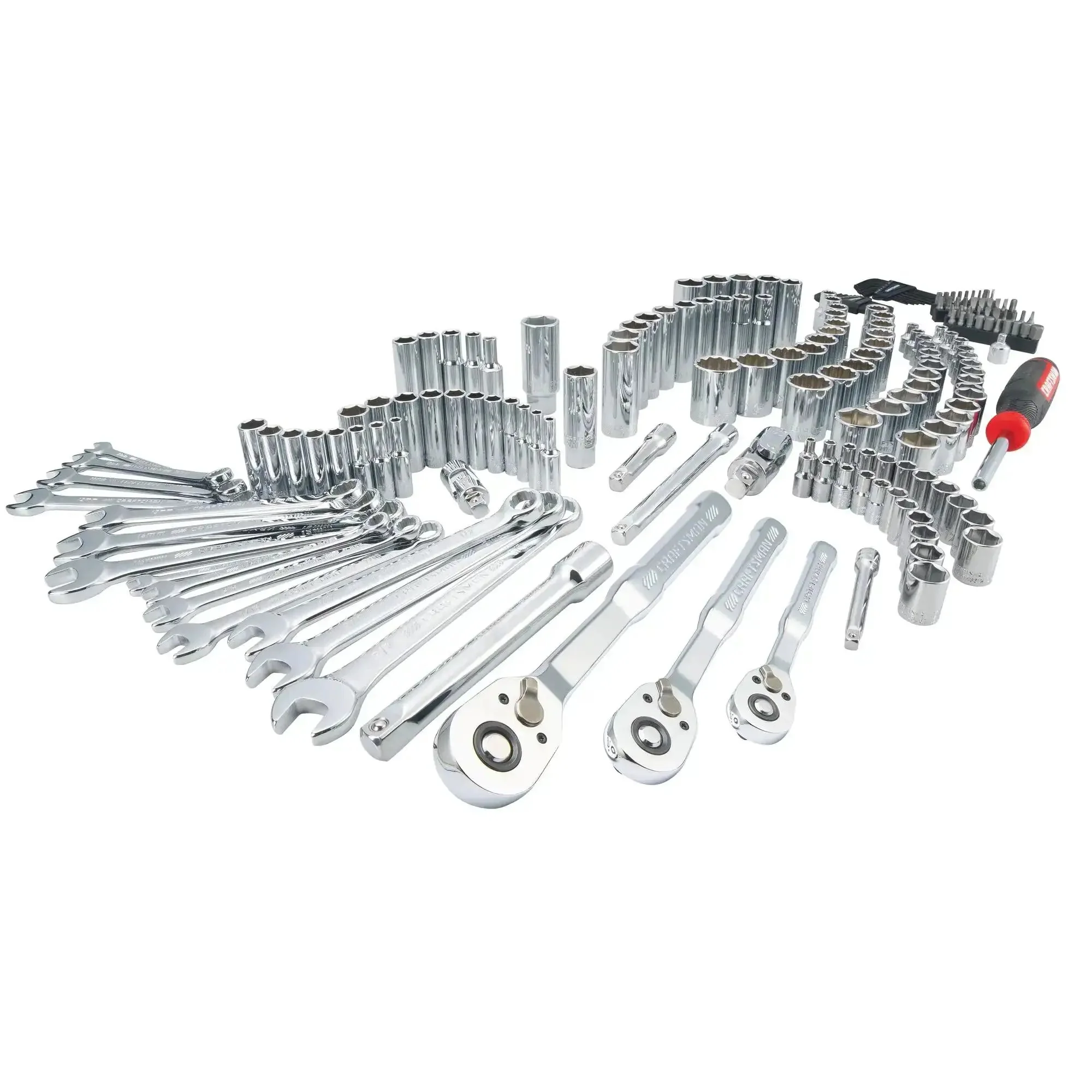 Pro Grade Mechanics Tool Set 189 Piece With One Quarter Inch Three Eighths Inch And One Half Inch Drive Sockets And Wrenches Thin Low Profile Ratchet 72 Tooth Steel Six And Twelve Point Sockets Hex Keys And Specialty Bits In Blow Mold Case - Image 3