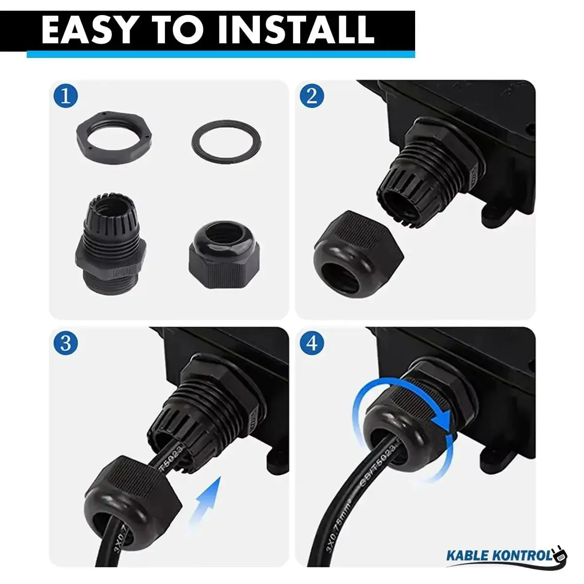 Pro-Grade Nylon Cable Glands One Half Inch Straight Gland With 14 NPT Threads, 50 Pack, Waterproof IP68, Strain Relief Cord Grips, Heavy-Duty Wire Protection For Industrial Use, Flame Retardant And RoHS Compliant - Image 4