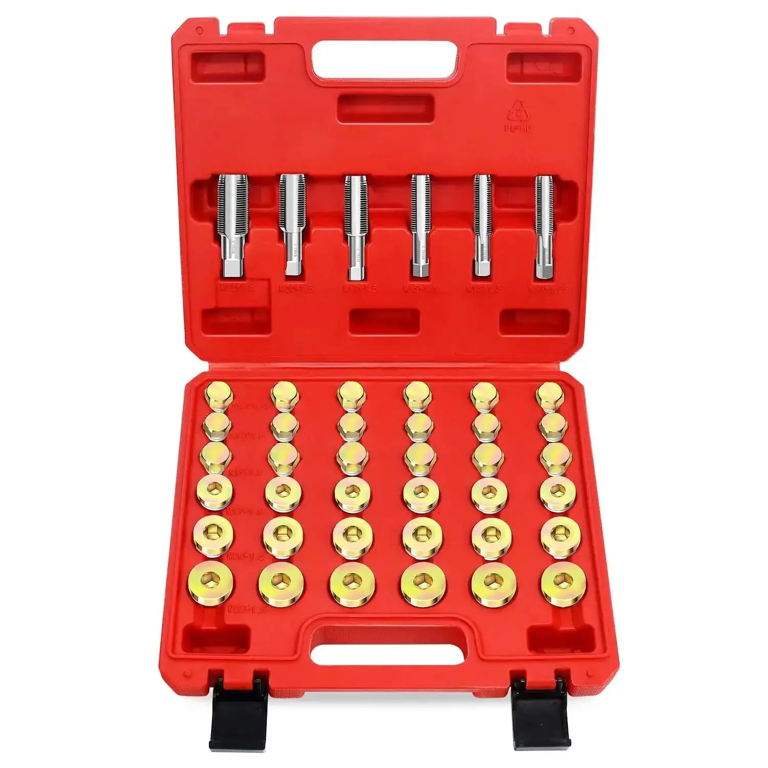 Pro Grade Oil Pan Drain Plug Thread Repair Kit 114 Piece Universal Set With Carry Case Metric Sizes M13 M15 M17 M20 M22 For Easy Rethread Of Aluminum And Carbon Steel Sump Plugs