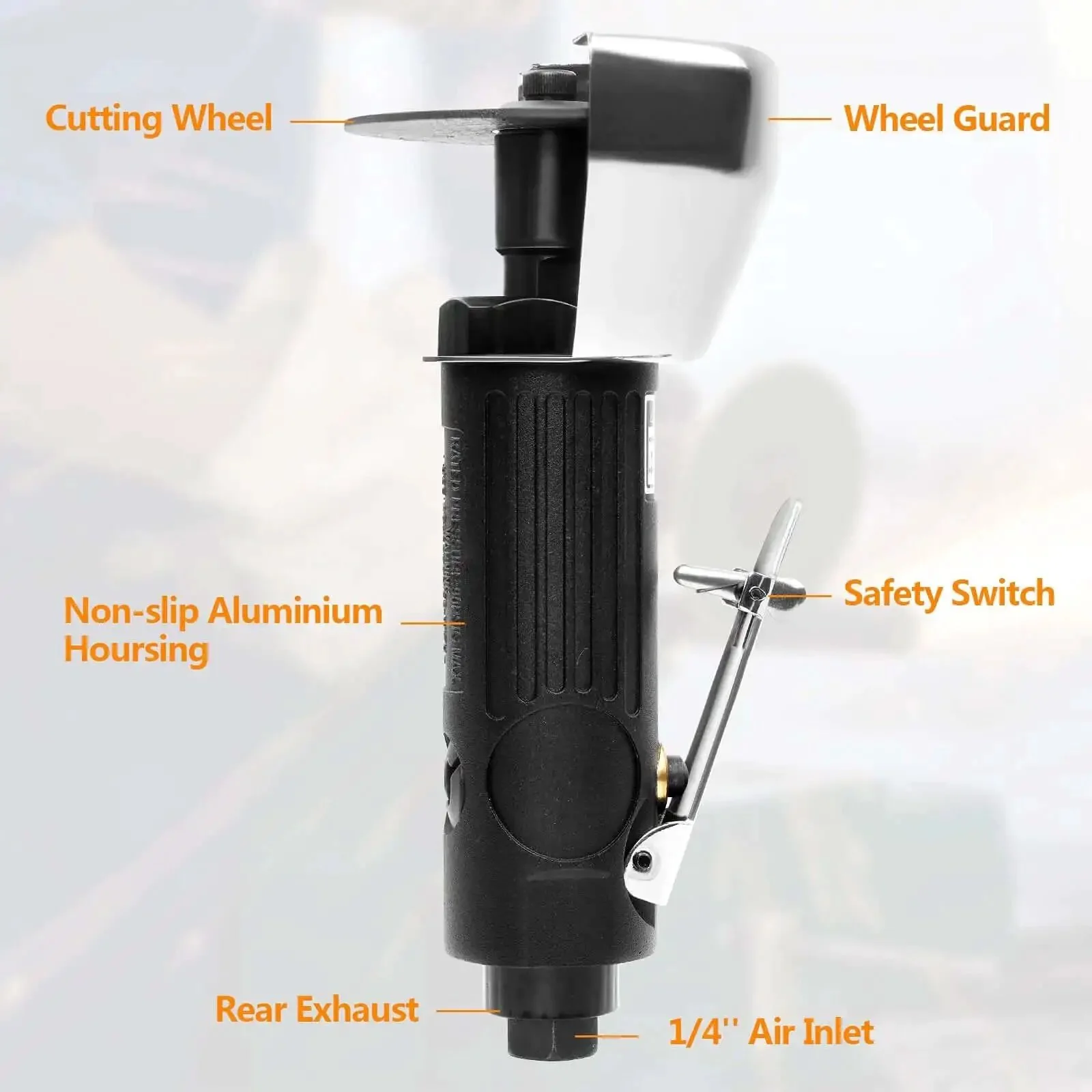 Pro Grade Pneumatic Cut Off Tool Kit With Two 3 Inch Die Grinder Cut Off Wheels Heavy Duty Metal Sheet Cutter Up To 20000 RPM Complete Set With Wrenches And One Quarter Inch NPT Fitting Ready To Tackle Metal Cutting Tasks - Image 4