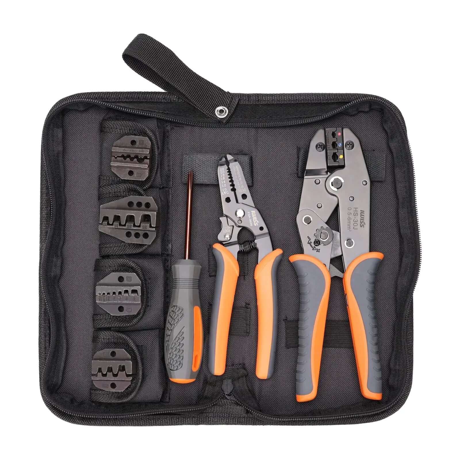 Pro Grade Ratchet Wire Crimping Tool Set With 5 Interchangeable Jaws For Insulated And Non Insulated Terminals AWG 20 To 2 Includes Wire Stripper And Cross Screwdriver With Precision Full Cycle Crimping For Electricians And DIYers