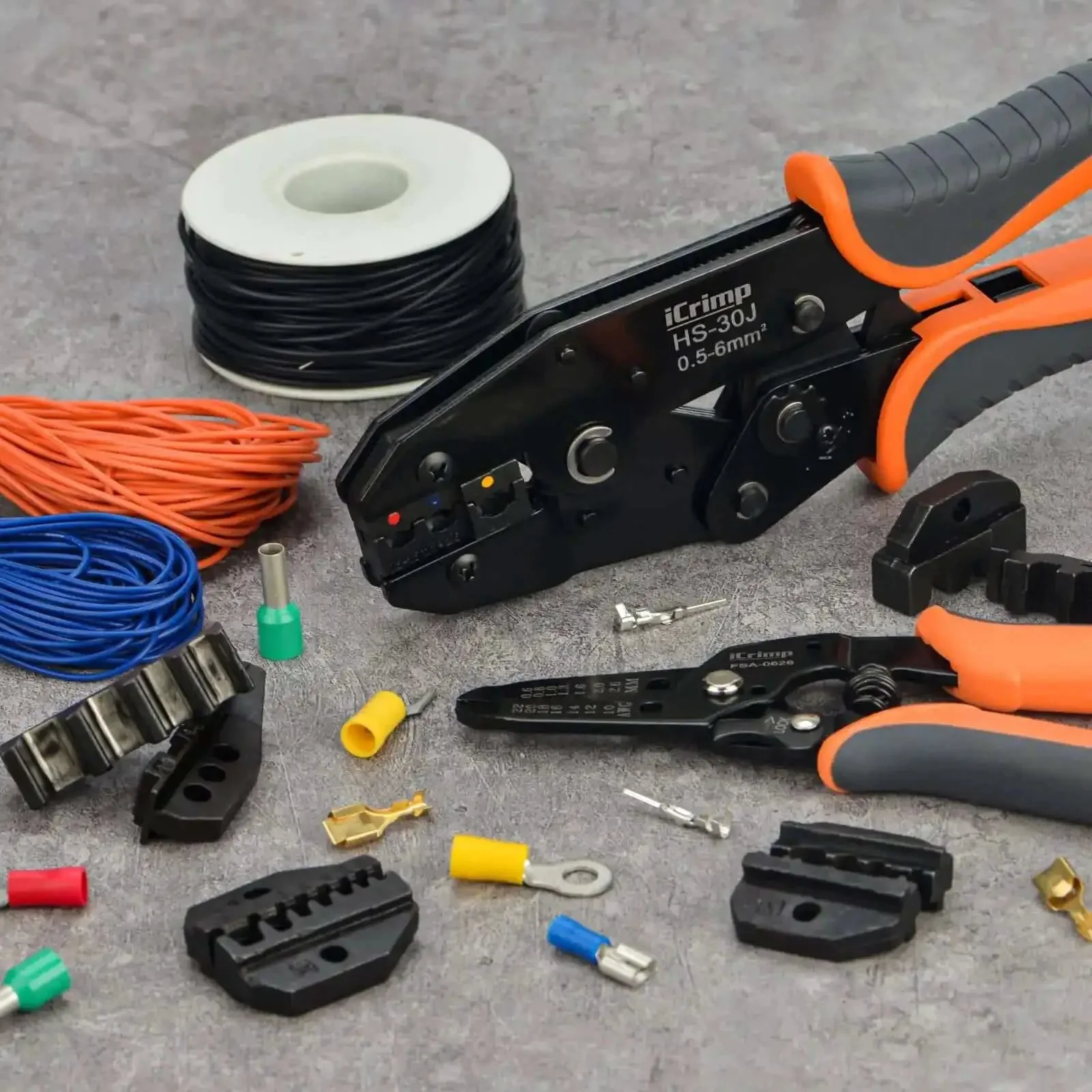 Pro Grade Ratchet Wire Crimping Tool Set With 5 Interchangeable Jaws For Insulated And Non Insulated Terminals AWG 20 To 2 Includes Wire Stripper And Cross Screwdriver With Precision Full Cycle Crimping For Electricians And DIYers - Image 2