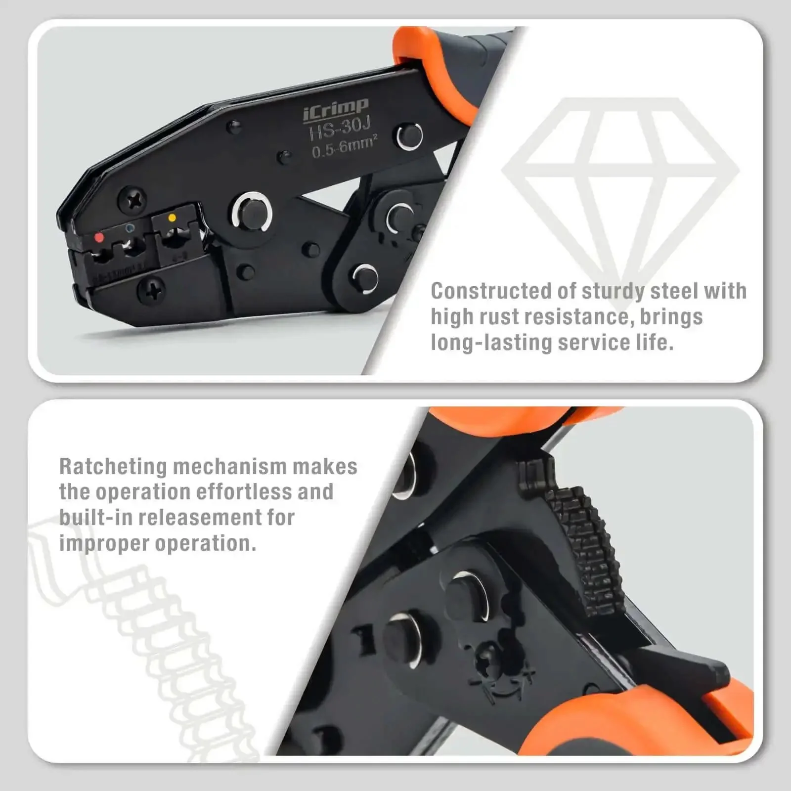 Pro Grade Ratchet Wire Crimping Tool Set With 5 Interchangeable Jaws For Insulated And Non Insulated Terminals AWG 20 To 2 Includes Wire Stripper And Cross Screwdriver With Precision Full Cycle Crimping For Electricians And DIYers - Image 5