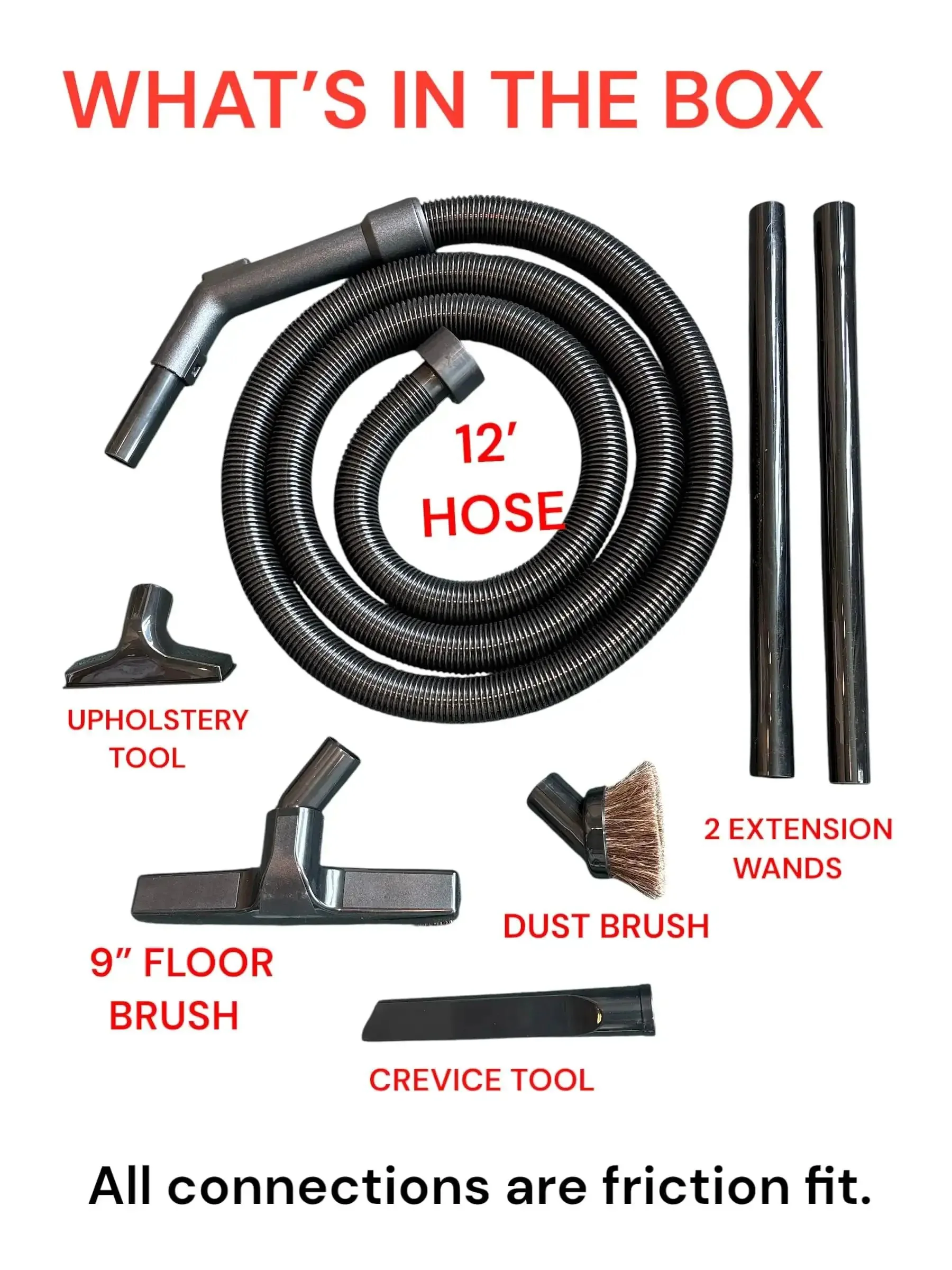 Pro Grade Replacement Vacuum Hose And Tool Set For Shop Vac And Ridgid Style Vacuums, 2 1/4 Inch Friction Fit Tank Opening, Uses Standard 1 1/4 Inch Attachments, Deluxe Crush Resistant Flexible Hose Included, Commercial Grade Heavy Duty Cleaning Kit - Image 6