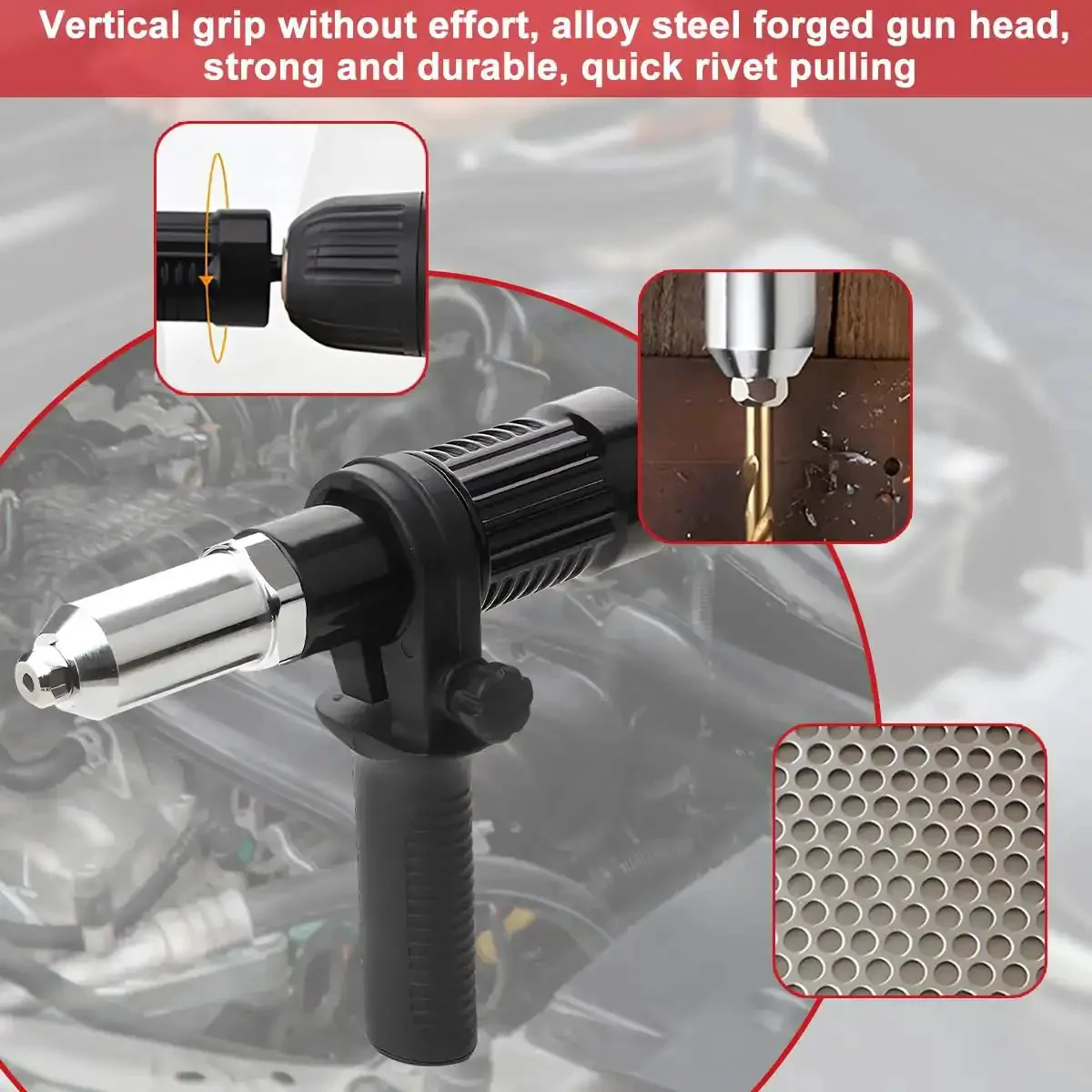 Pro Grade Rivet Gun Adapter Kit For Cordless Drills With Alloy Steel Head And Comfortable Grip Four Rivet Heads Pop Riveting Nut Tool Drill Attachment Universal Fit Built Tough Rugged Riveter Accessory For Quick And Clean Metal Fastening - Image 3