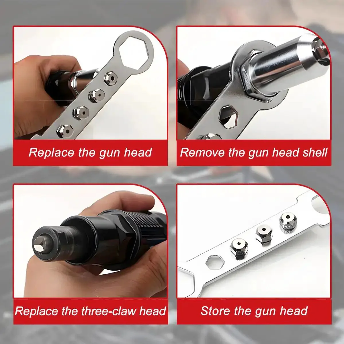 Pro Grade Rivet Gun Adapter Kit For Cordless Drills With Alloy Steel Head And Comfortable Grip Four Rivet Heads Pop Riveting Nut Tool Drill Attachment Universal Fit Built Tough Rugged Riveter Accessory For Quick And Clean Metal Fastening - Image 4