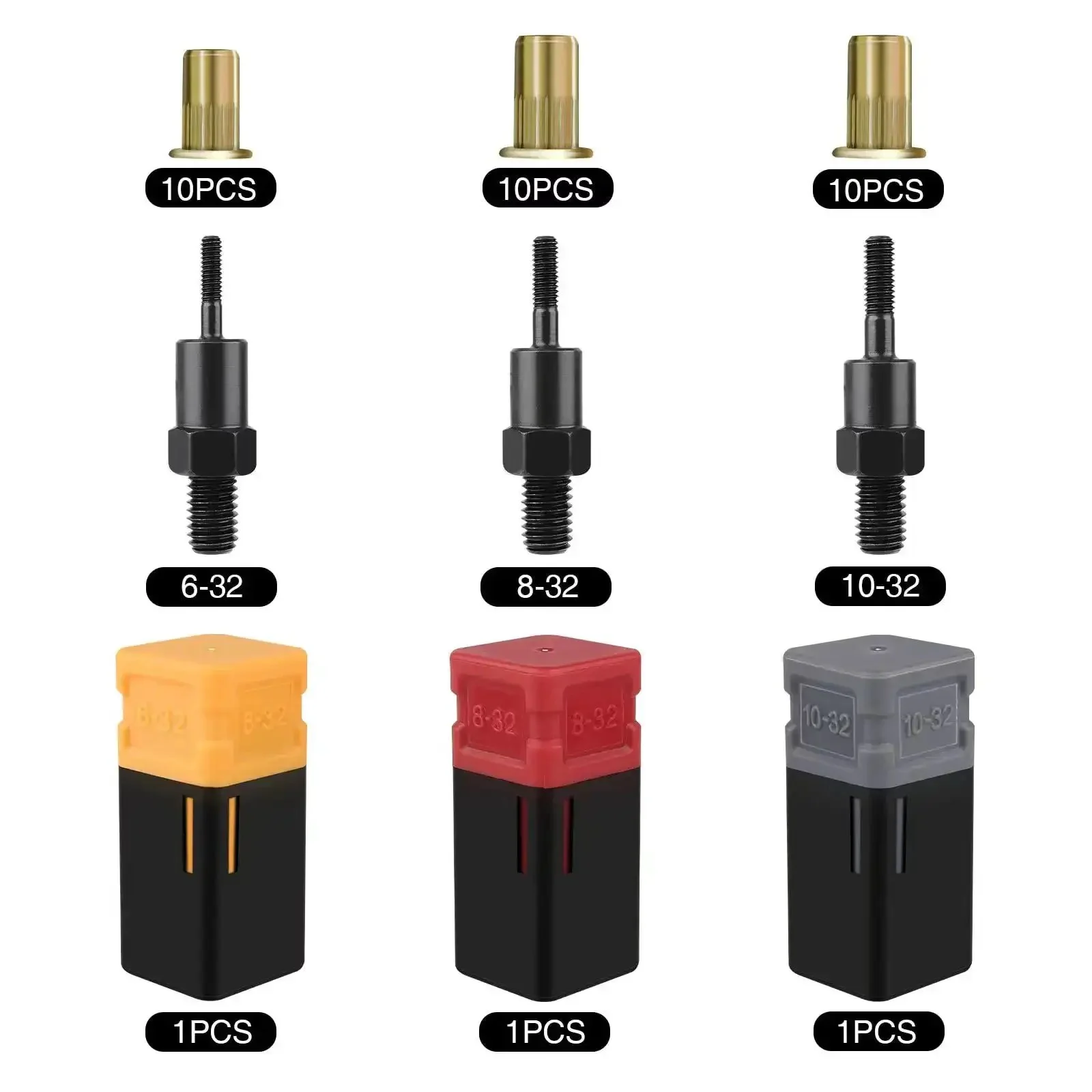 Pro Grade Rivet Nut Mandrels Set With 6-32 8-32 10-32 Mandrels 30 Rivnuts Total Replacement Tips Expanded Mandrels Kit For Nutsert Tool GT607 Carbon Steel Construction - Image 3